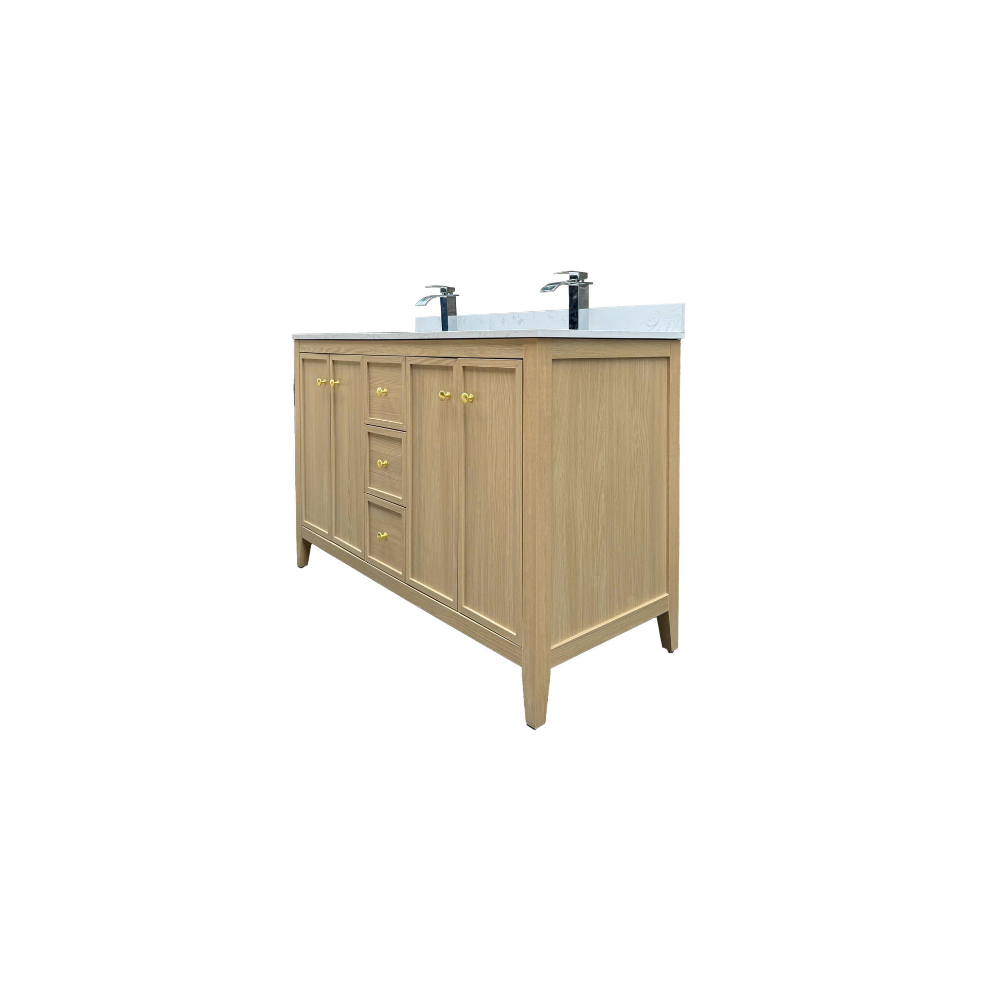 54" Light Oak Freestanding Bathroom Vanity with Double Sink & Marble Top