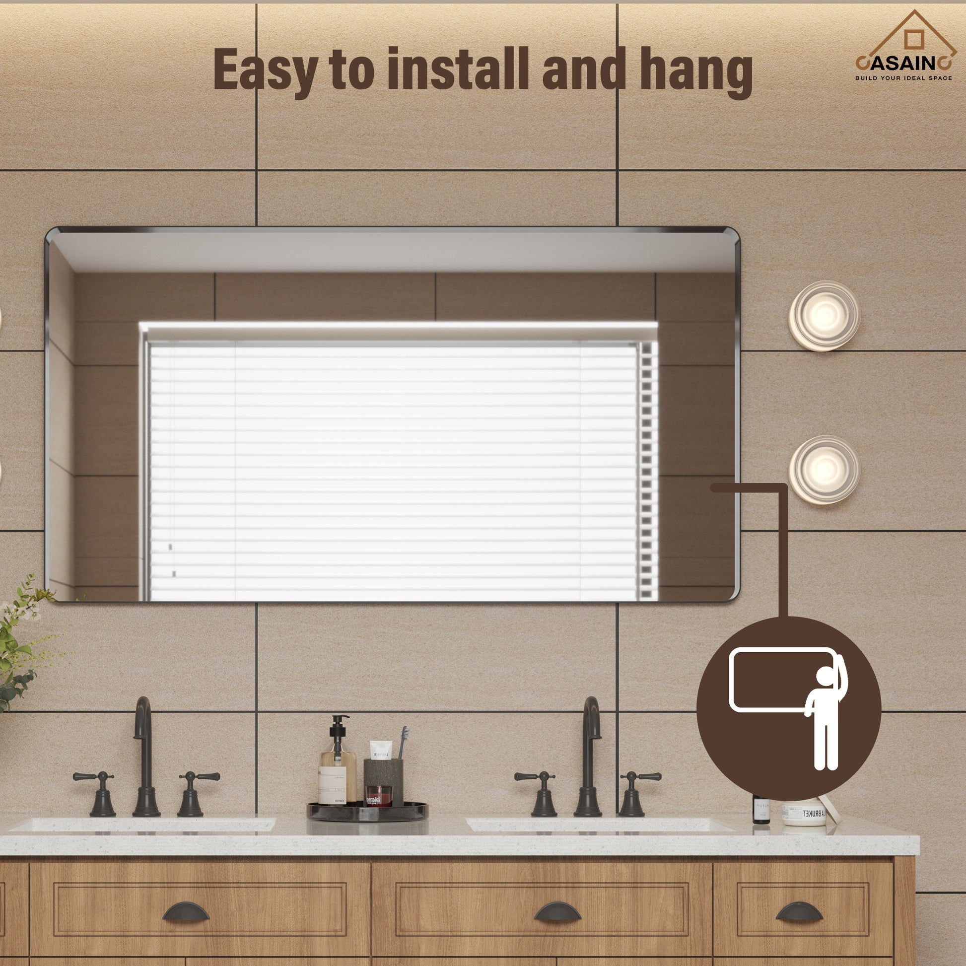 Wall-Mounted Vanity Mirror with Matte Black Metal Frame