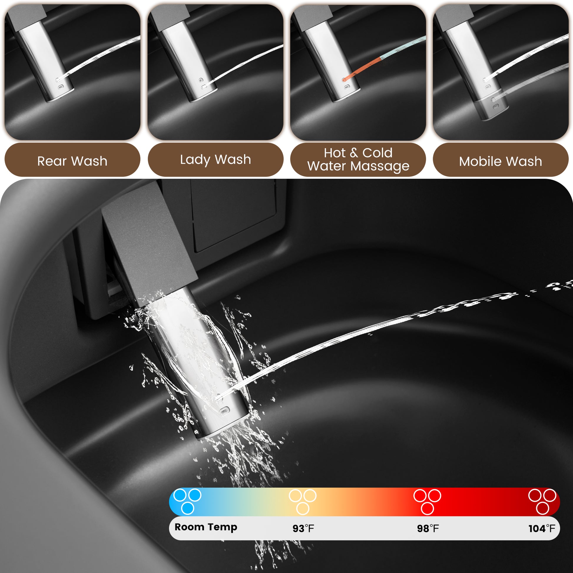Square Smart Bidet Toilet with Heated Seat and Radar Sensor Lid