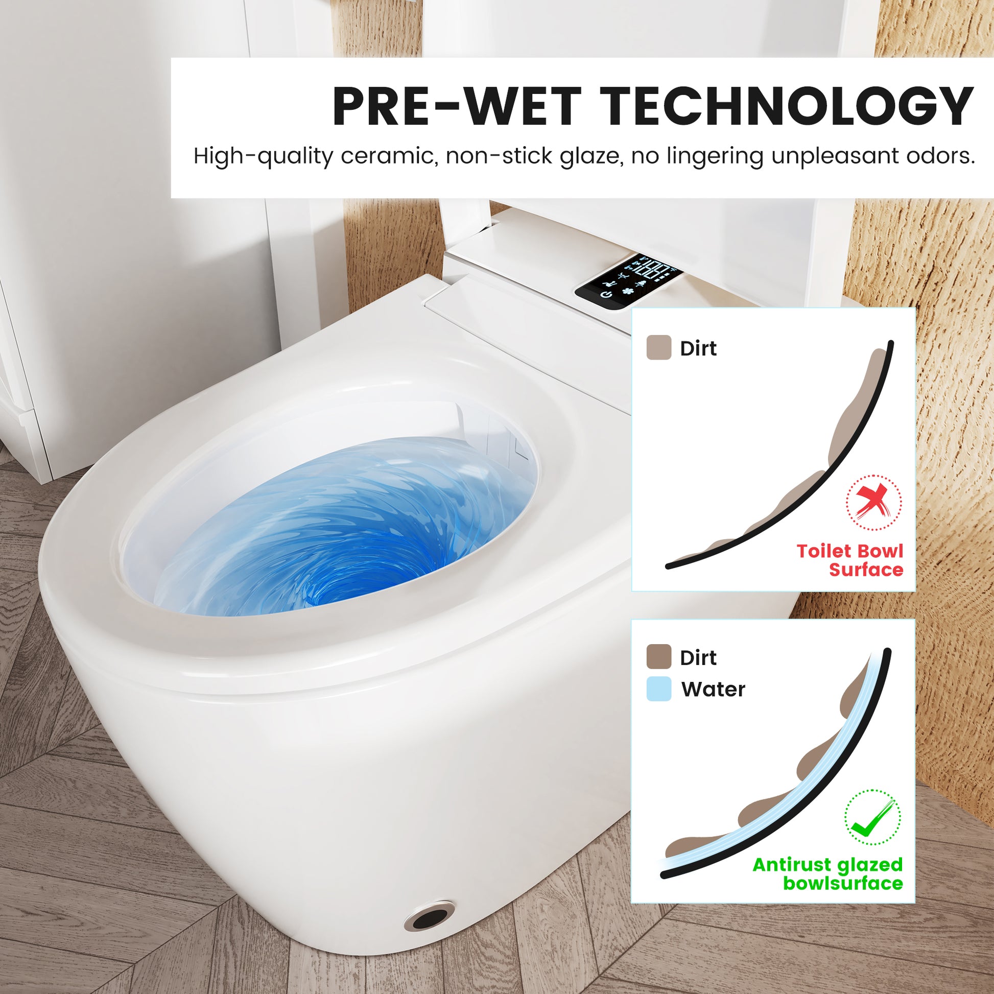 Luxe Smart Bidet Toilet with Built-in Deodorizer and LED Display, White, Black & Grey
