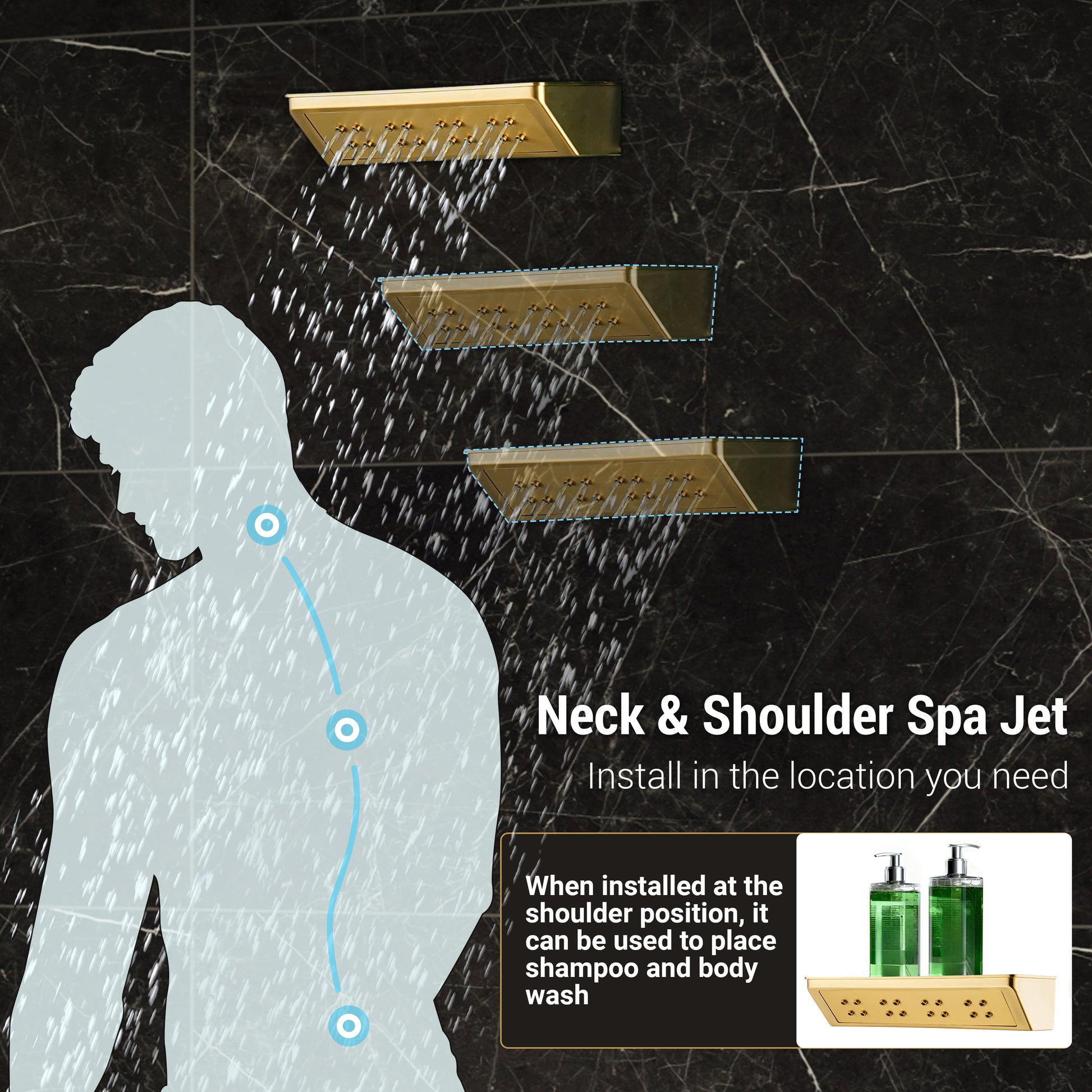 23.6" x 15.7" Ceiling-Mounted 5-Function Thermostatic Shower System with Neck/Back Massage Spout