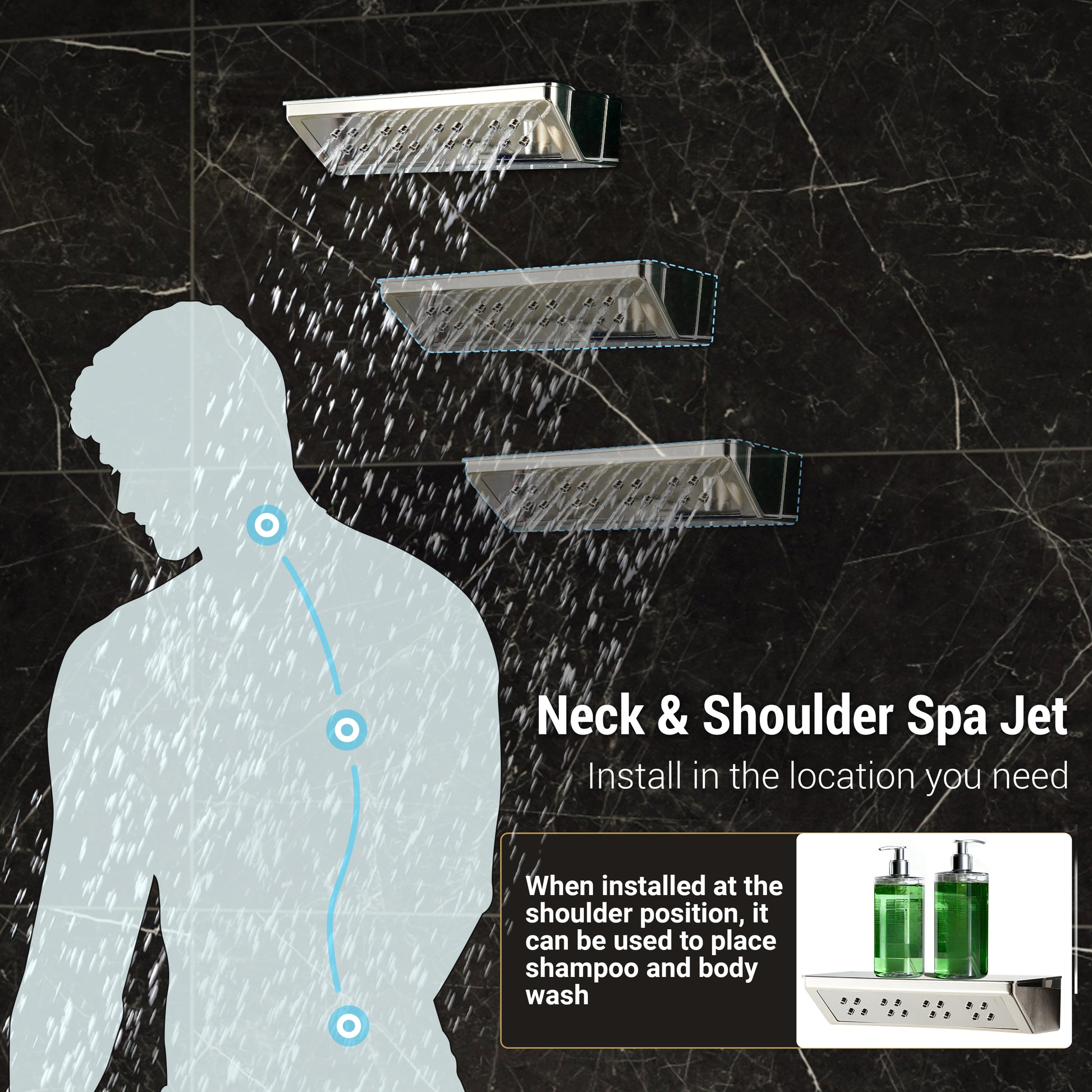 23.6" x 15.7" Ceiling-Mounted 5-Function Thermostatic Shower System with Neck/Back Massage Spout