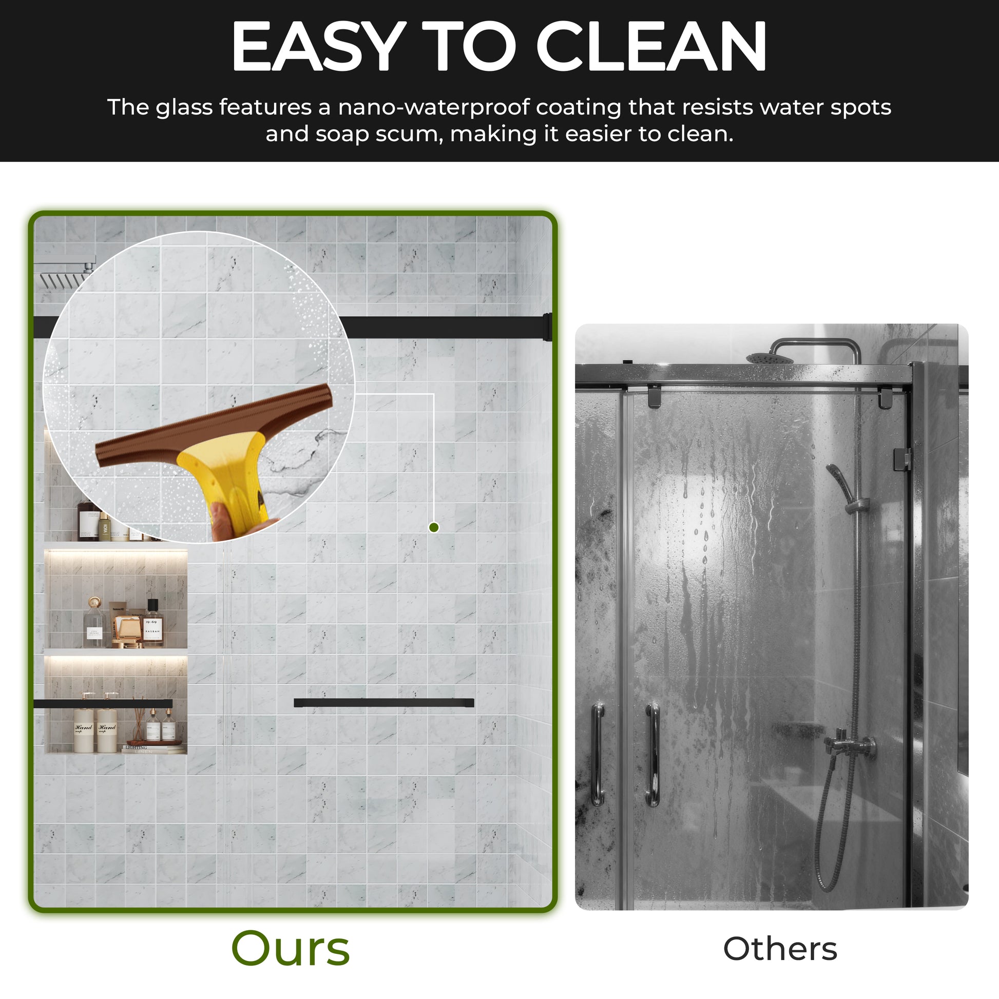 60"x75" Frameless Sliding Shower Door with 5/16" Tempered Glass