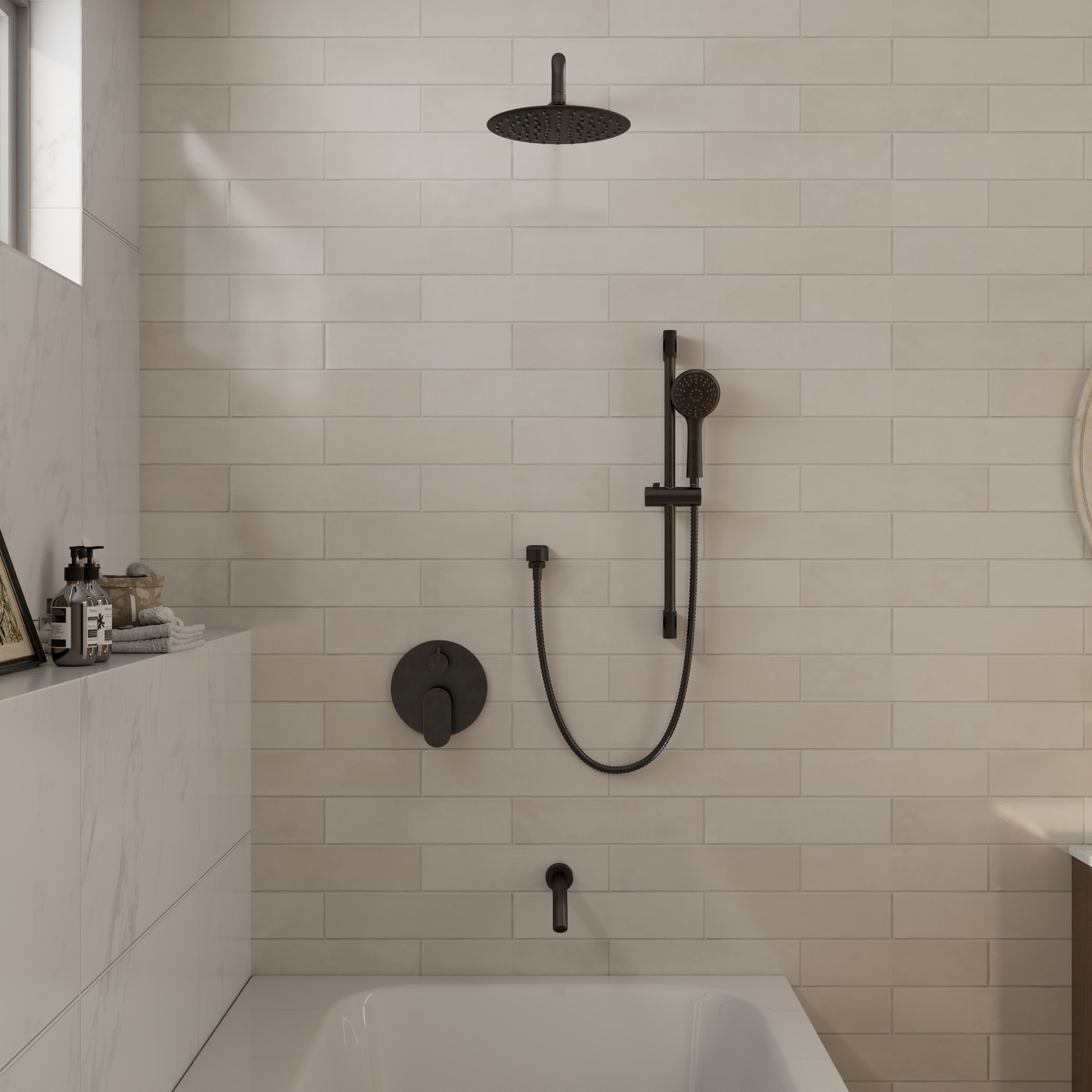 9" 3-Function Shower Faucet Set with Tub Spout & Slide Bar
