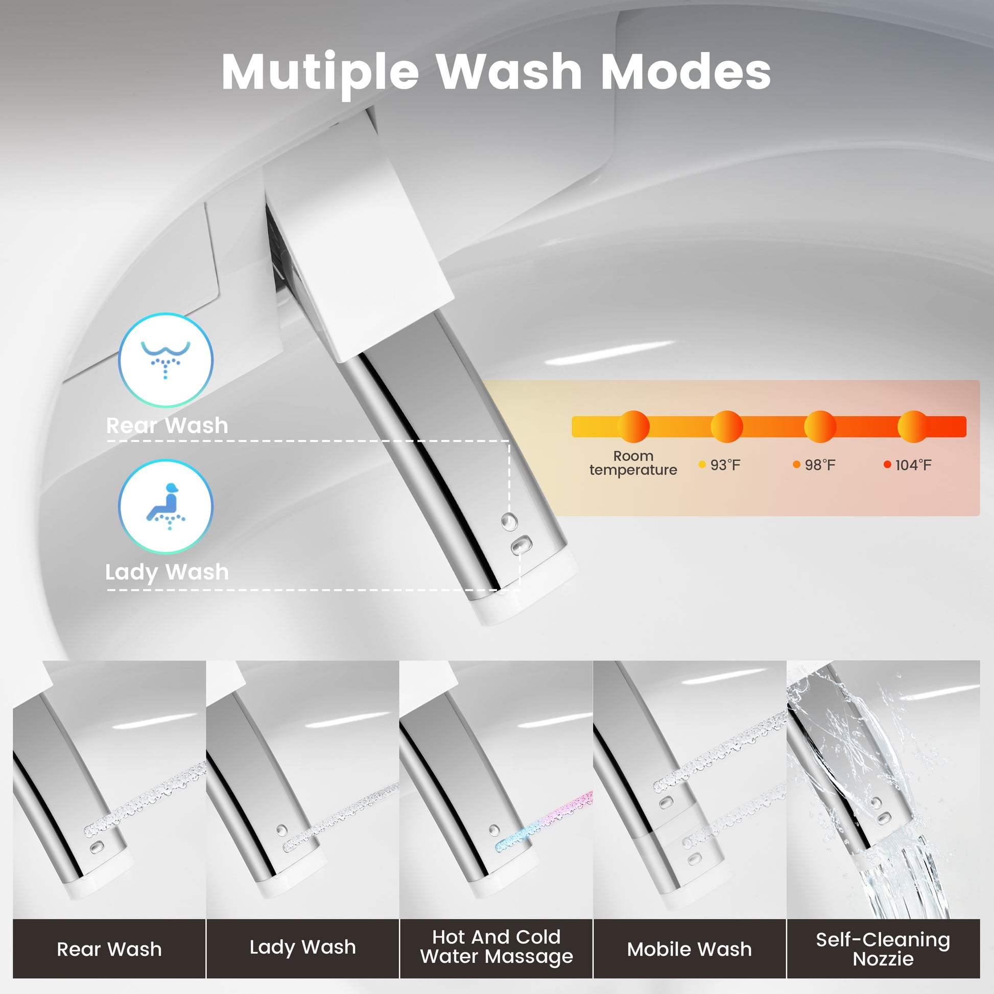Modern Antibacterial Ceramic Smart Toilet with Side Ambient Lighting