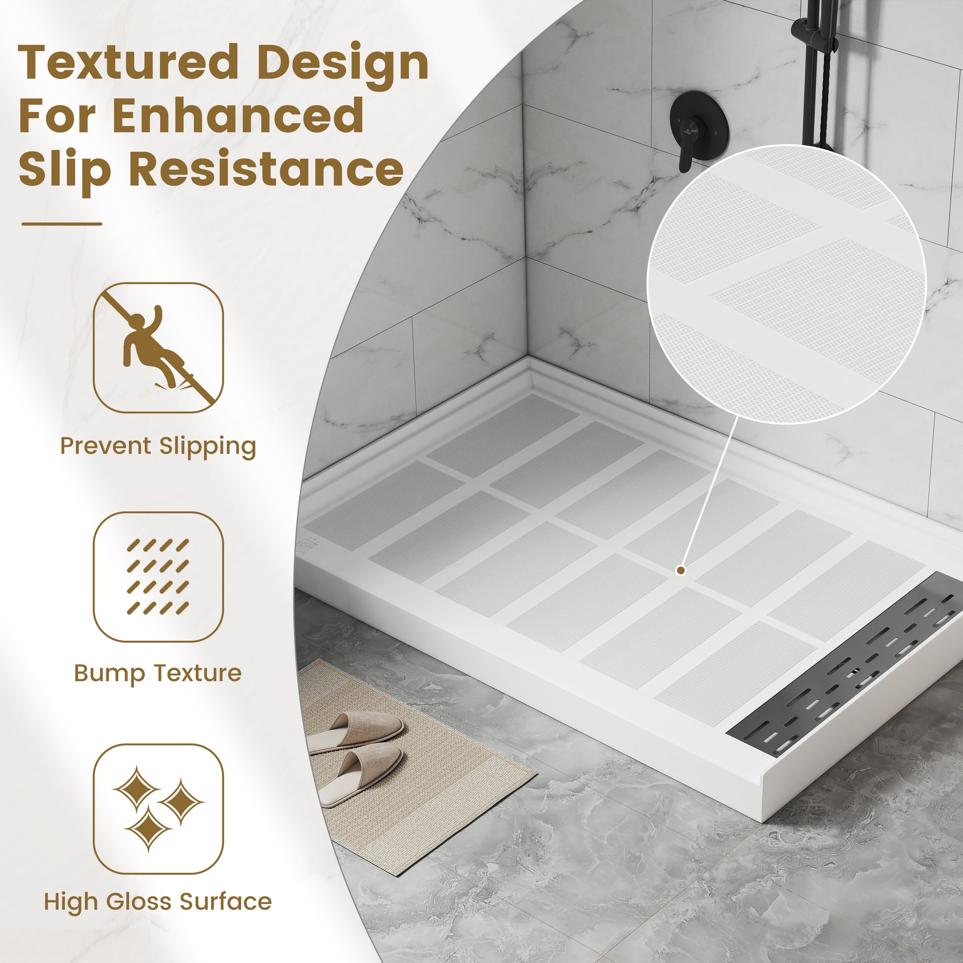 48"x32" SMC Shower Base with Anti-Slip Textured Floor & Easy Install