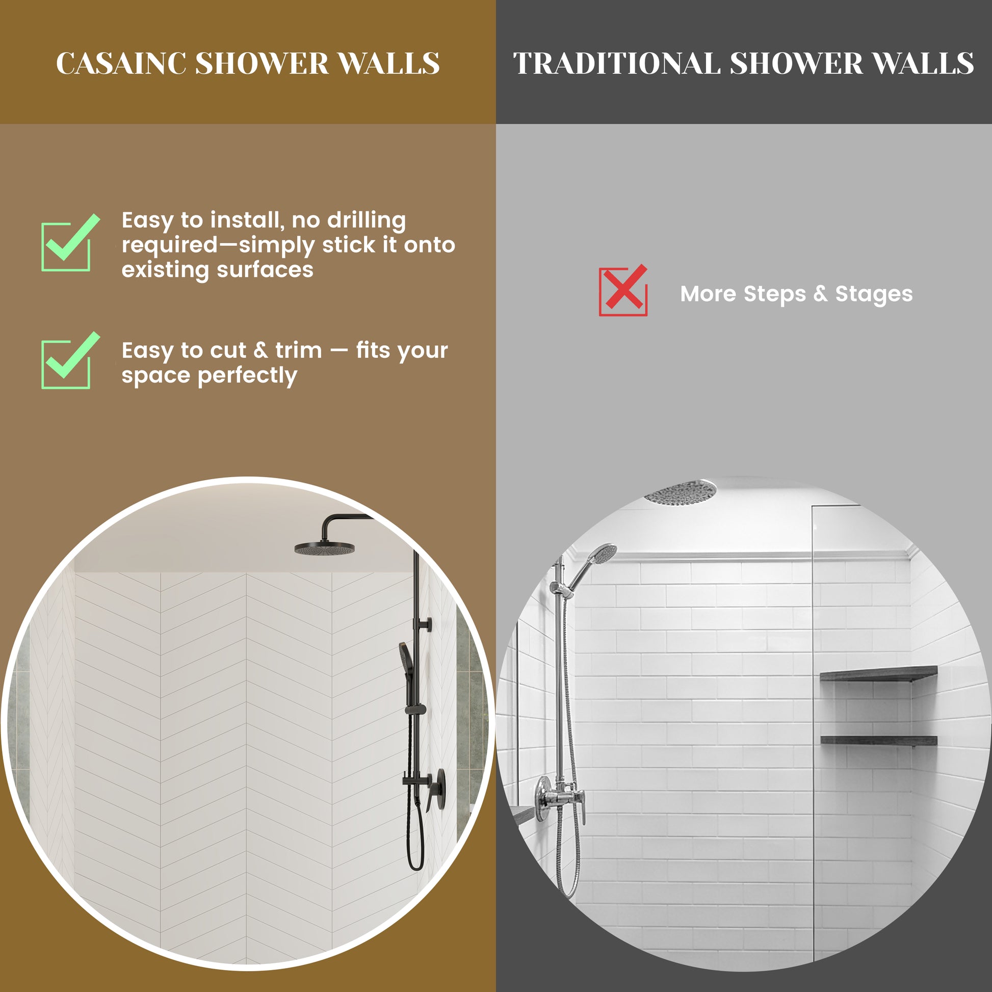 V-Shaped Herringbone SMC Shower Wall Panels with Waterproof & Easy Install