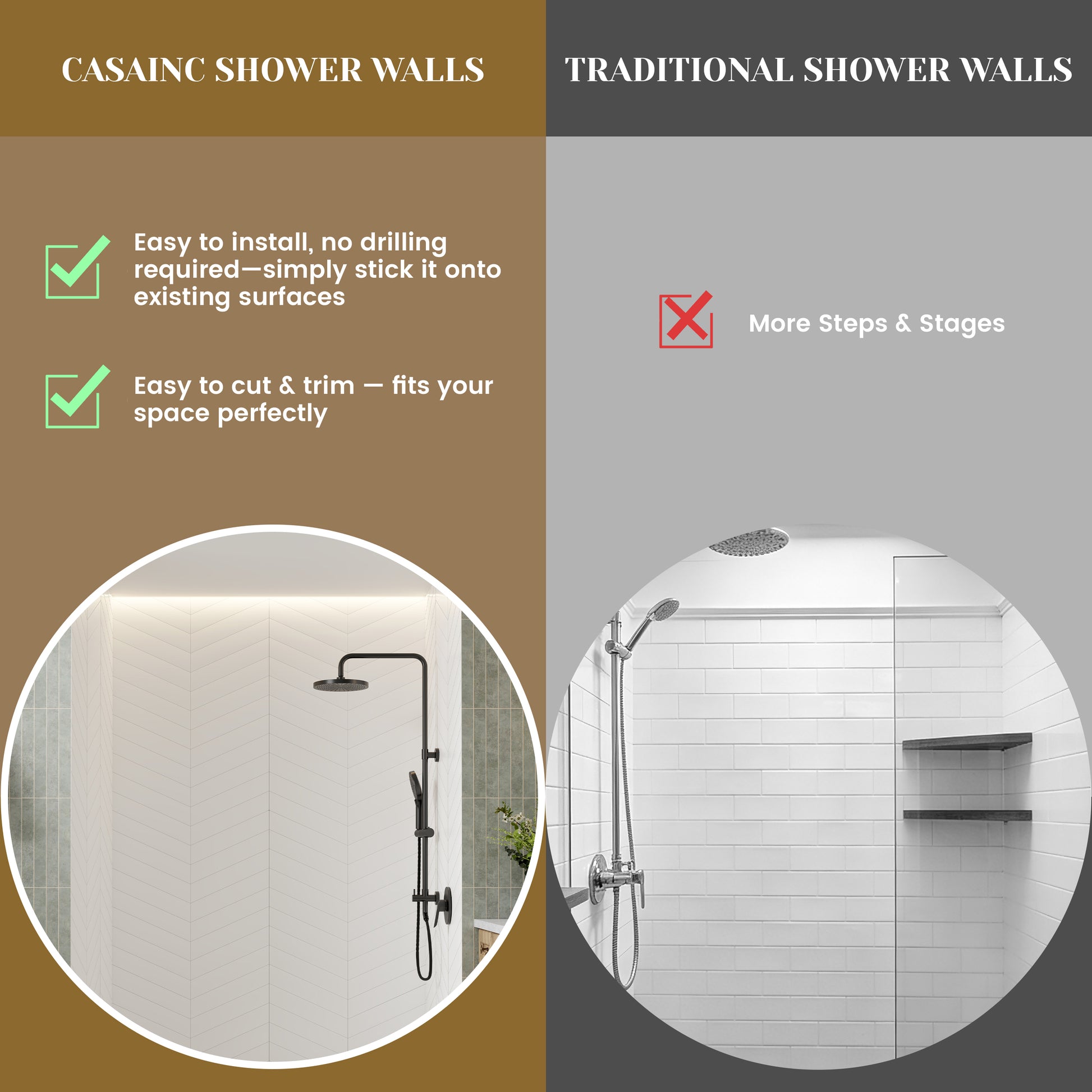 V-Shaped Herringbone SMC Shower Wall Panels with Waterproof & Easy Install