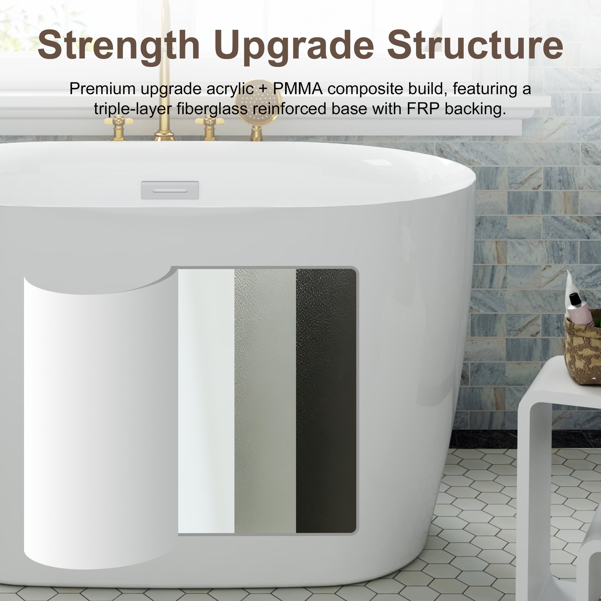 43" Transitional Acrylic Freestanding Bathtub with Built-In Seat