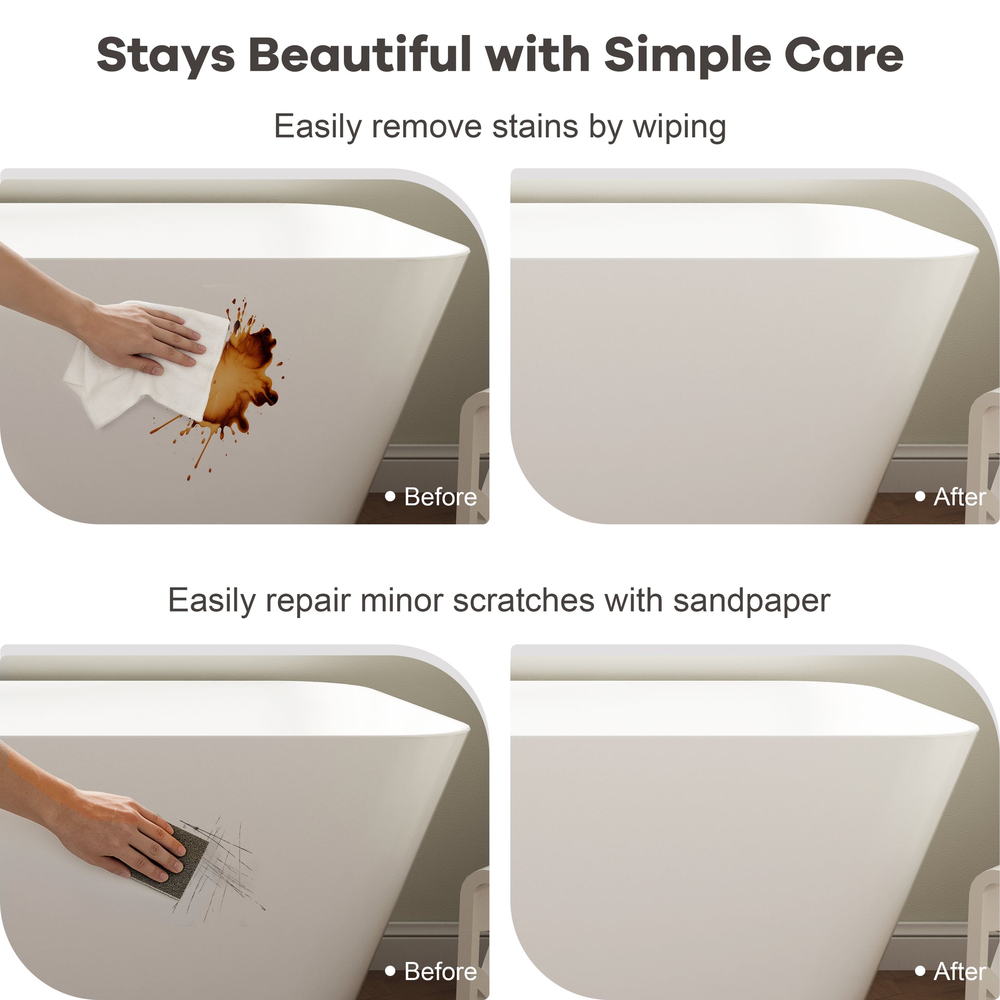 67" Rectangular Solid Surface Freestanding Soaker Tub in Matte White