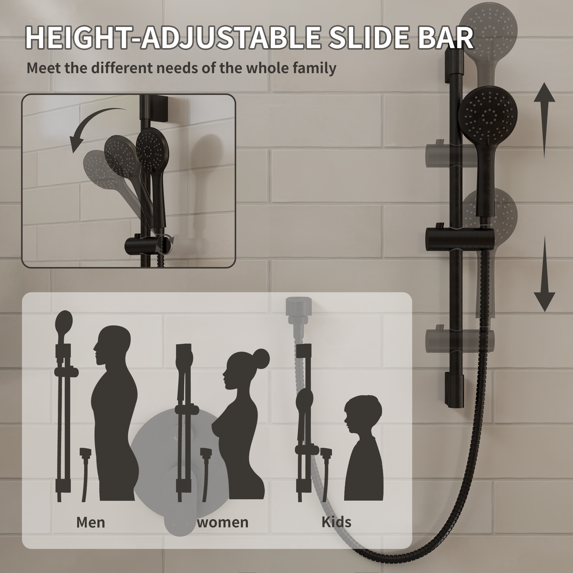 9" 3-Function Shower Faucet Set with Tub Spout & Slide Bar