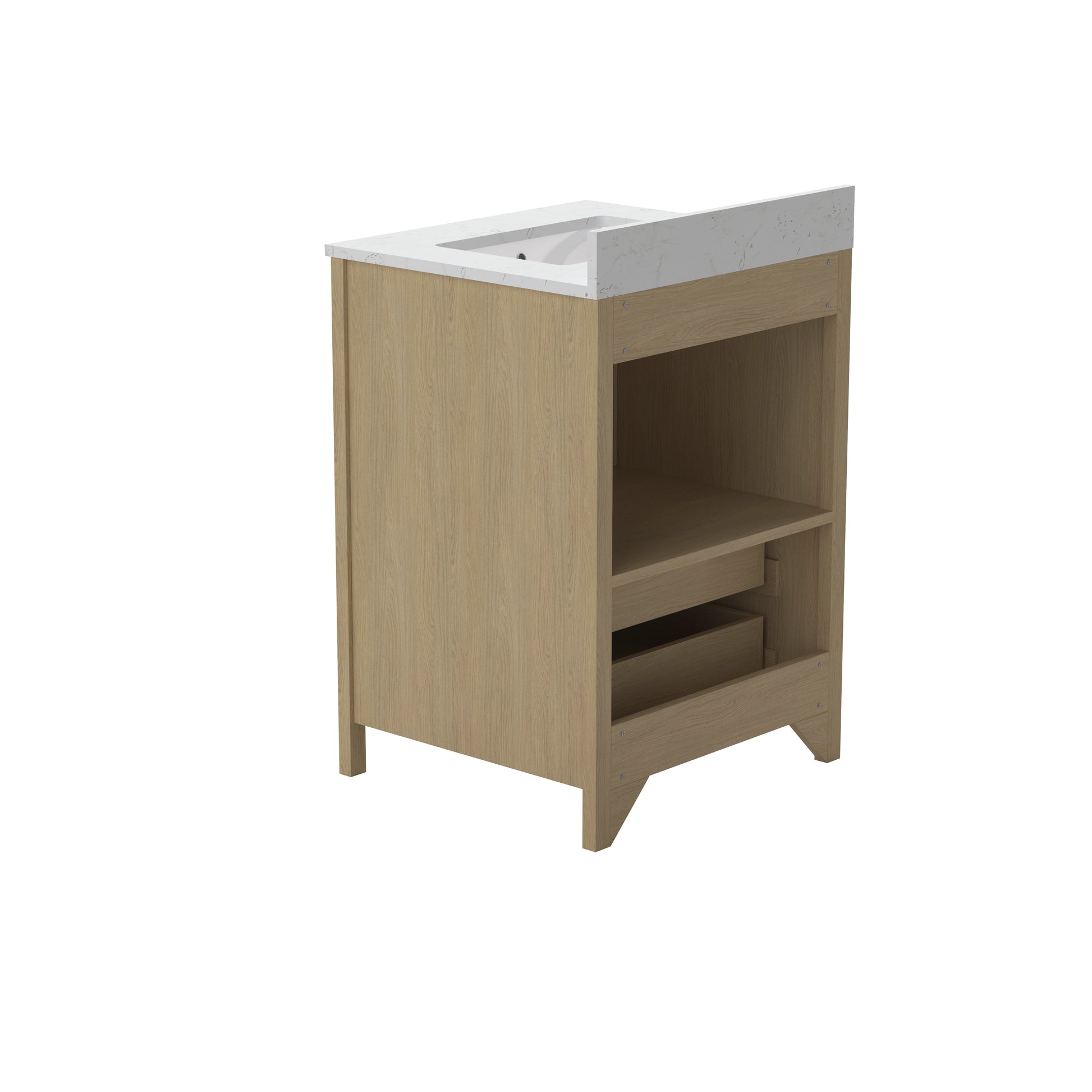 24"/36" Single Sink Bathroom Vanity with Light Natural Wood & Marble Top