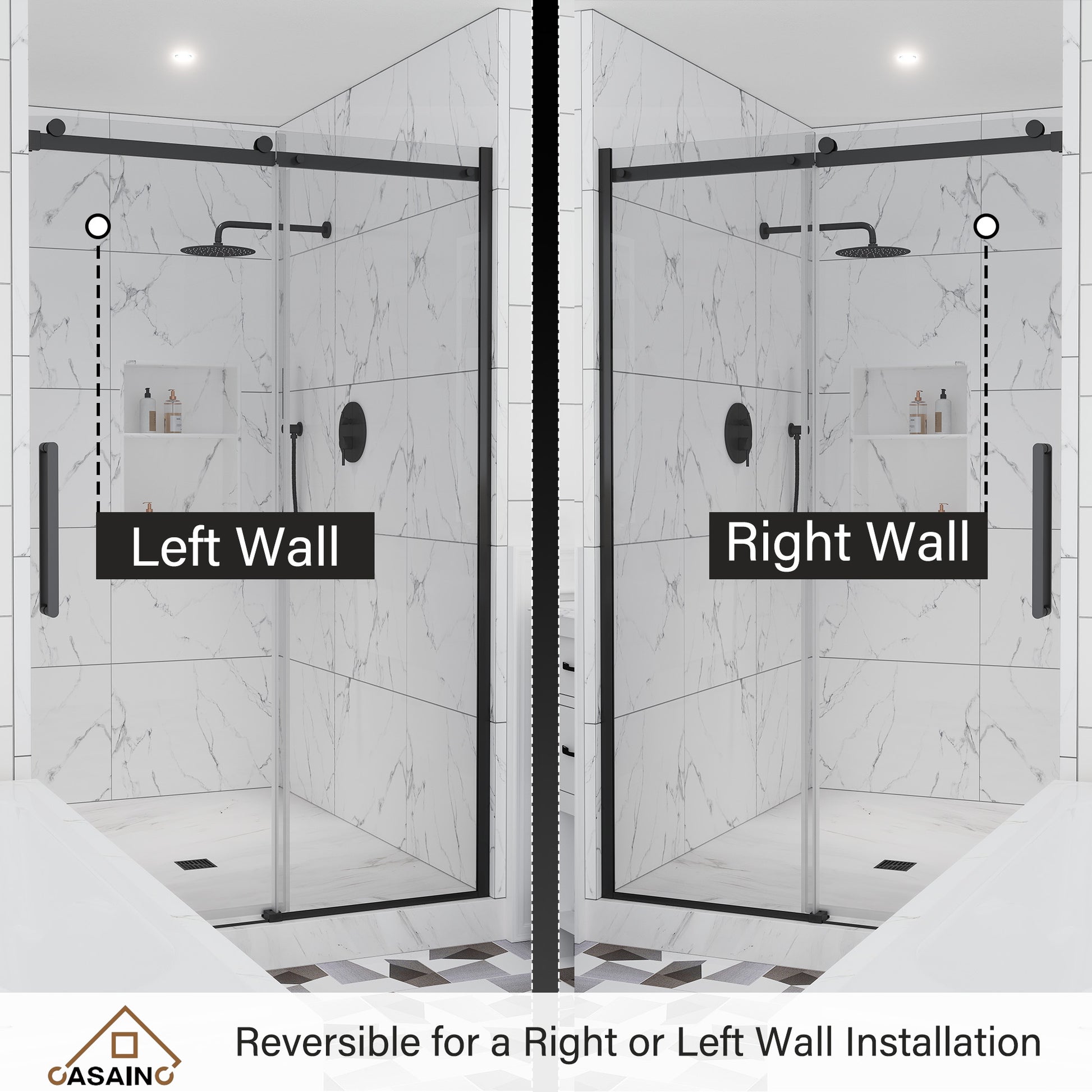 48"x76" Sleek Frameless Single Sliding Shower Door in Matte Black/Brushed Nickel/Chrome with Anti-jump Technology