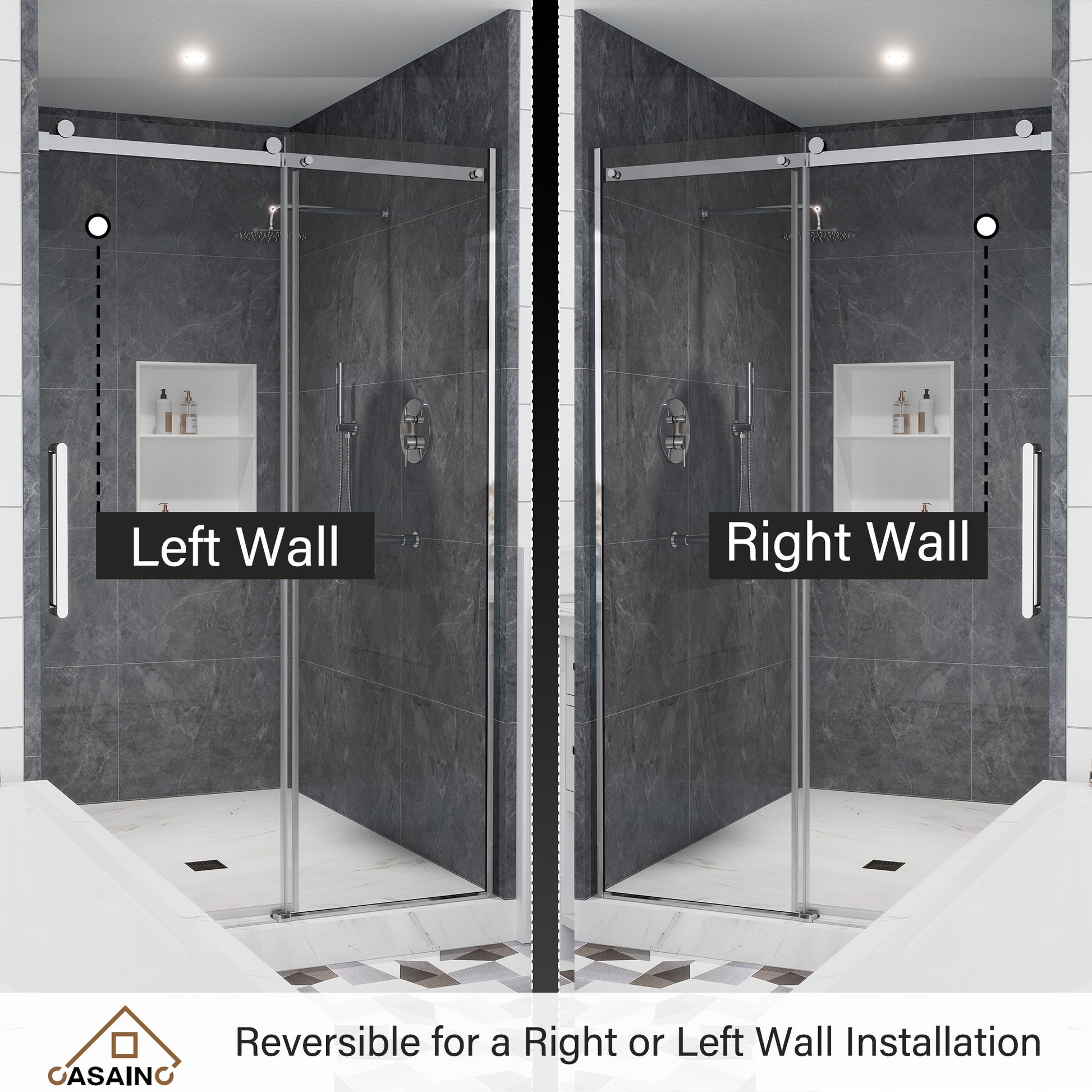 48"x76" Sleek Frameless Single Sliding Shower Door in Matte Black/Brushed Nickel/Chrome with Anti-jump Technology