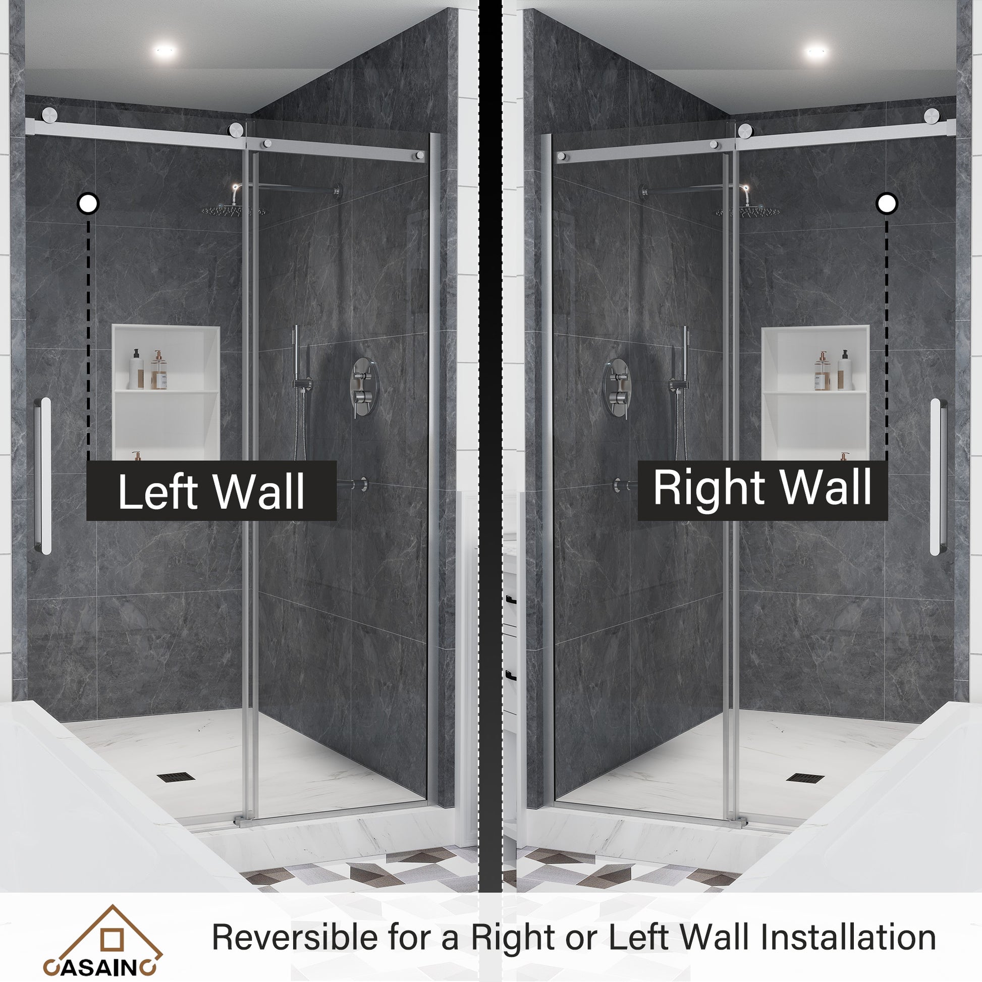 48"x76" Sleek Frameless Single Sliding Shower Door in Matte Black/Brushed Nickel/Chrome with Anti-jump Technology