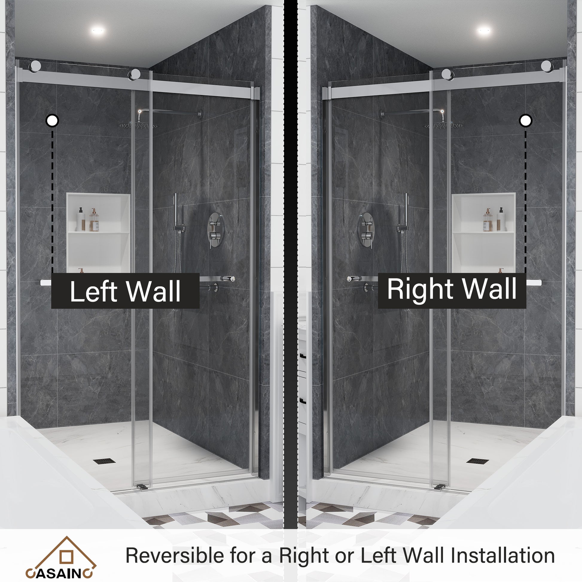 48"x76" Double Frameless Shower Door in Matte Black/Brushed Nickel/Chrome, Sliding Shower Enclosure with Rounded Corners Tempered Glass