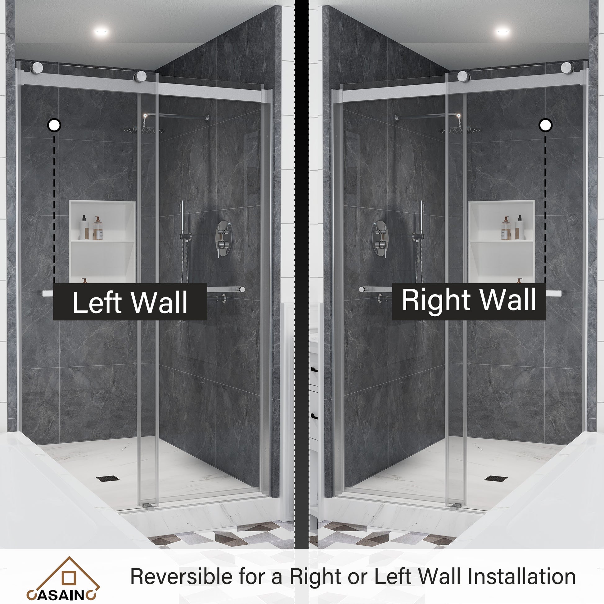 48"x76" Double Frameless Shower Door in Matte Black/Brushed Nickel/Chrome, Sliding Shower Enclosure with Rounded Corners Tempered Glass