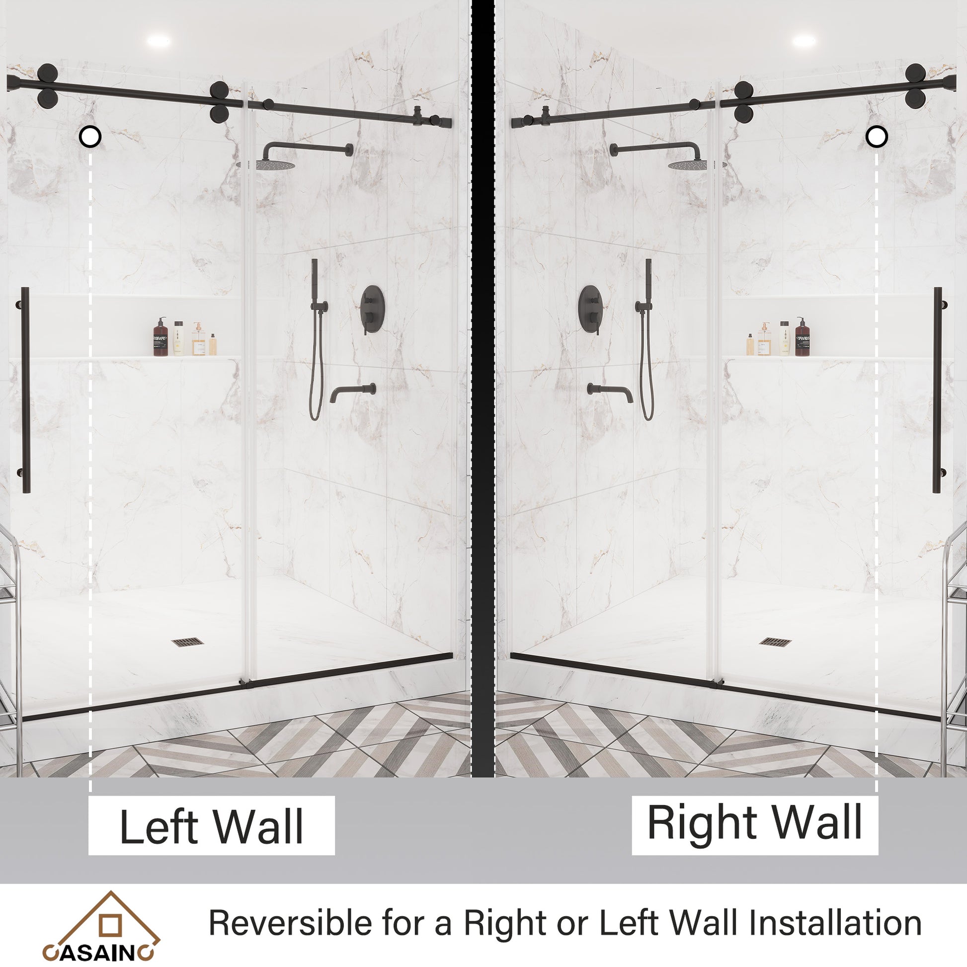 60"x76" Single Sliding Frameless Shower Door in Matte Black/Brushed Nickel/Chrome, 5/16" Thick Tempered Glass with SGCC Certification, Reversible Design