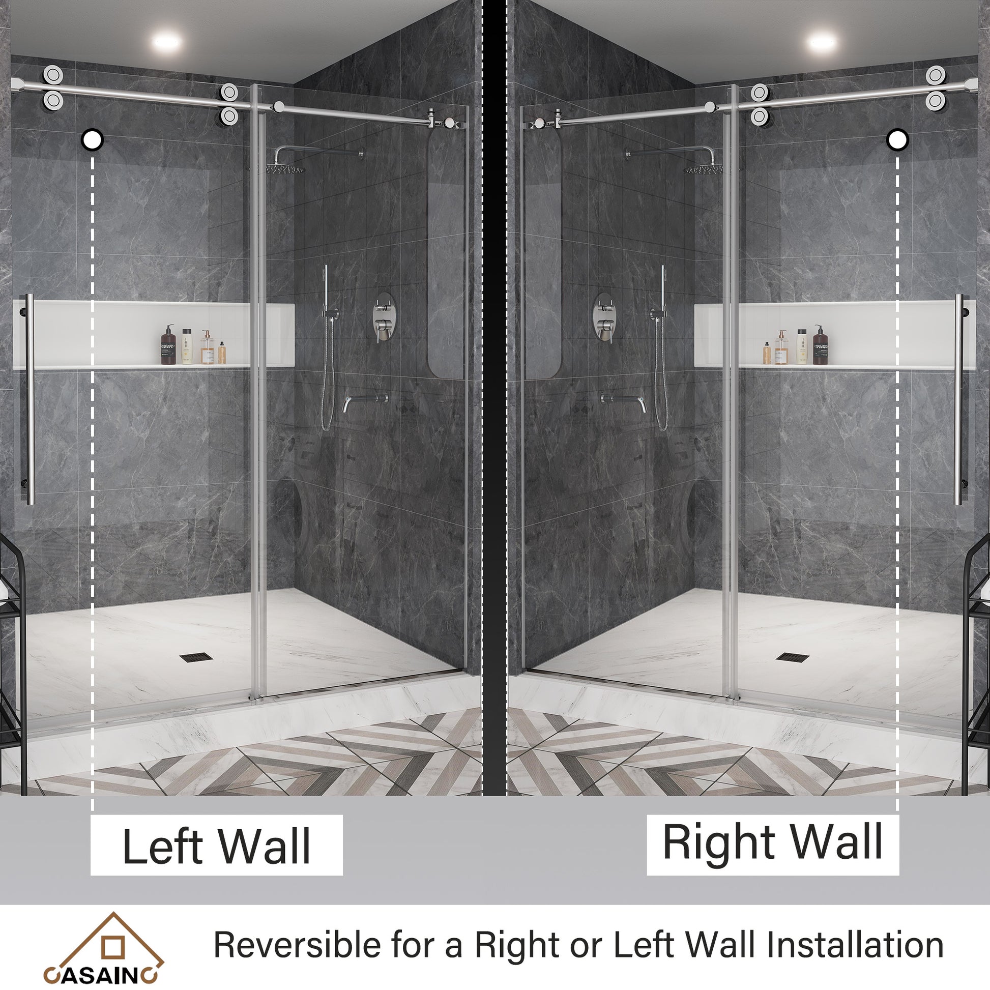 60"x76" Single Sliding Frameless Shower Door in Matte Black/Brushed Nickel/Chrome, 5/16" Thick Tempered Glass with SGCC Certification, Reversible Design