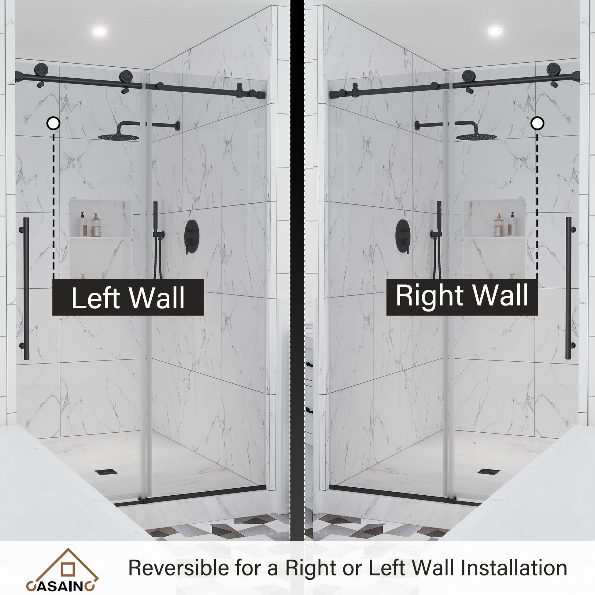 48"x76" Frameless Single Sliding Shower Door in Matte Black/Brushed Nickel/Chrome, Tempered Safety Glass and Reversible Installation