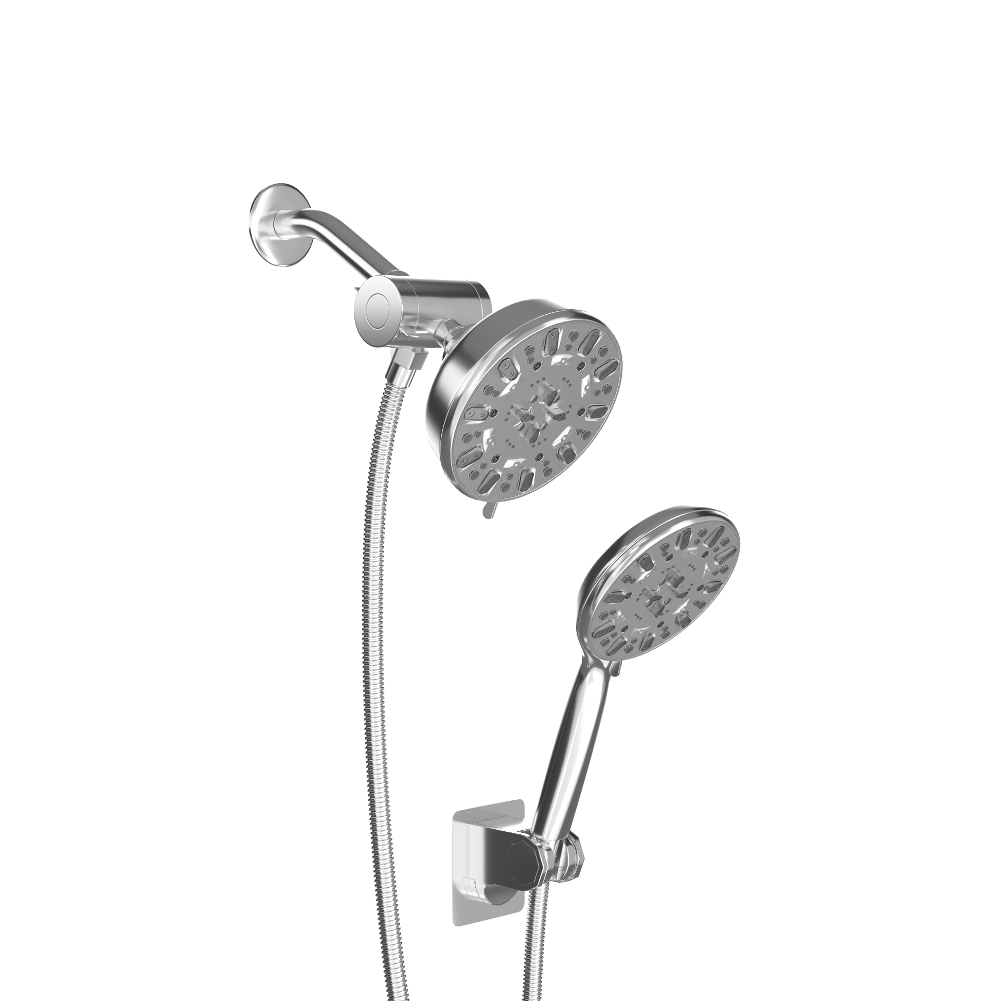 4.7" Chrome Round Shower Head Combo with 7 Spray Modes and Multi-Function Handheld Shower Head