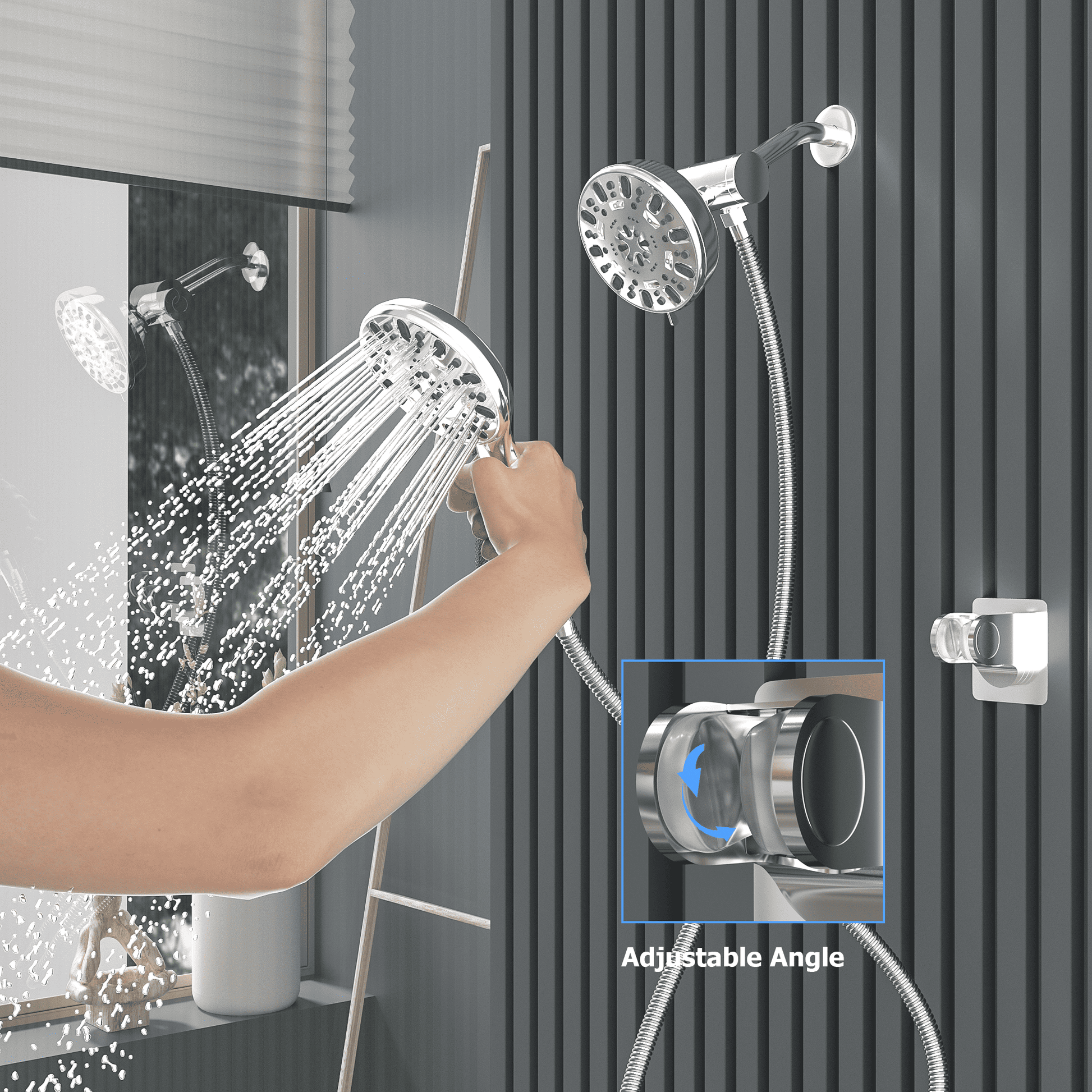 4.7" Chrome Round Shower Head Combo with 7 Spray Modes and Multi-Function Handheld Shower Head