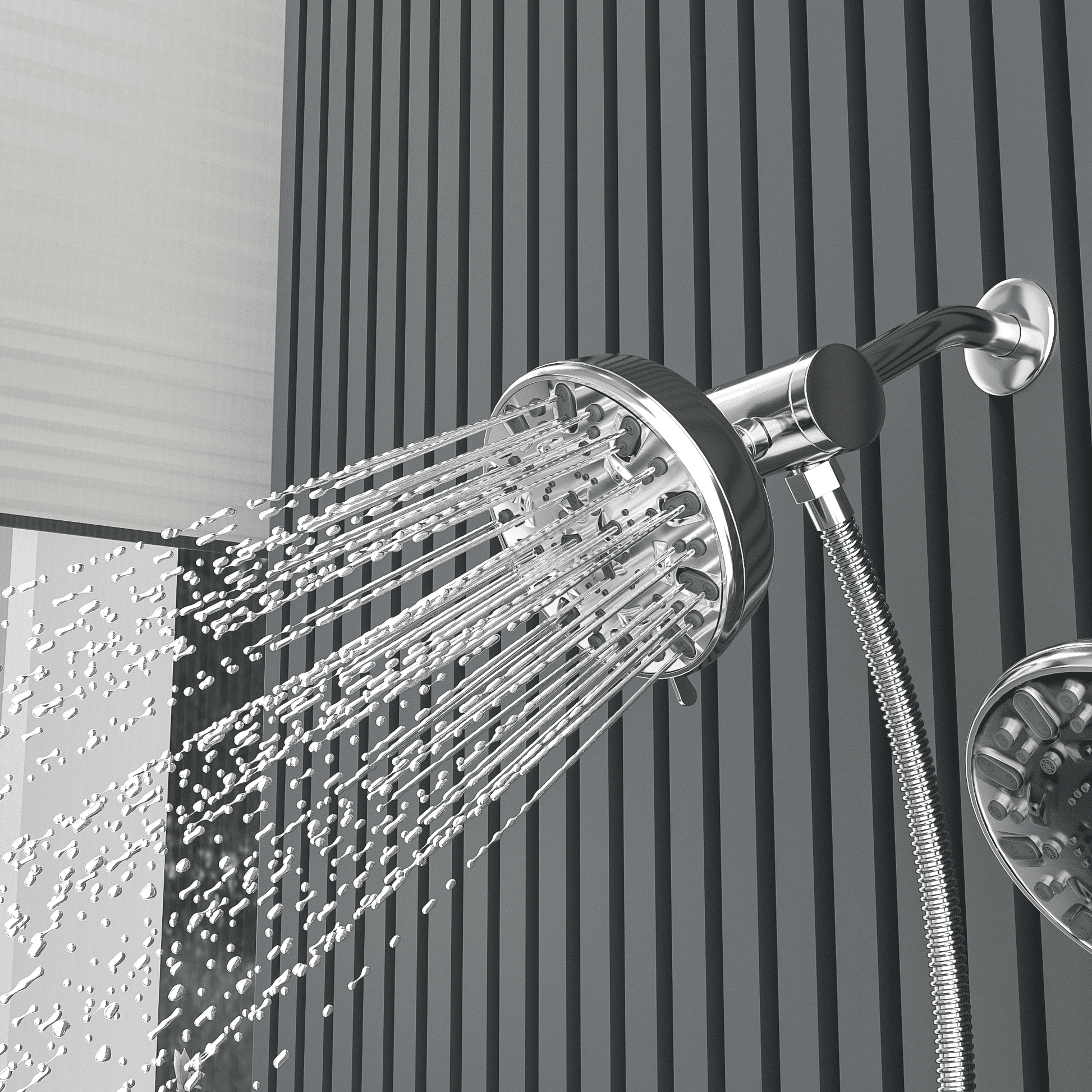 4.7" Chrome Round Shower Head Combo with 7 Spray Modes and Multi-Function Handheld Shower Head