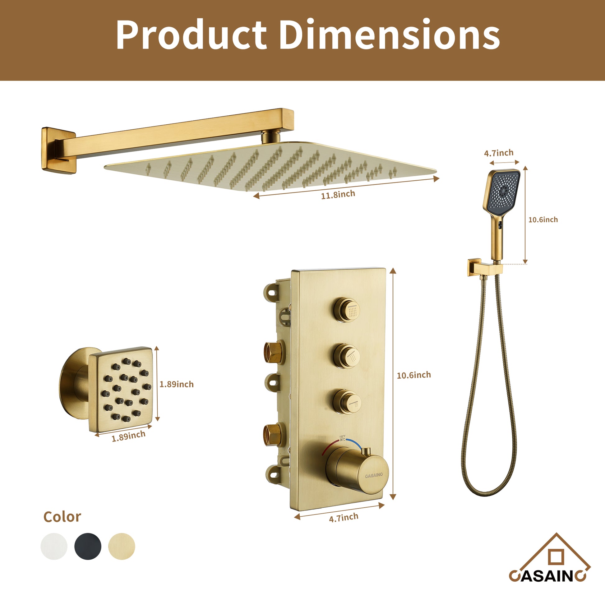 12'' Shower System With 3-Function Shower Head & 6 Body Jets