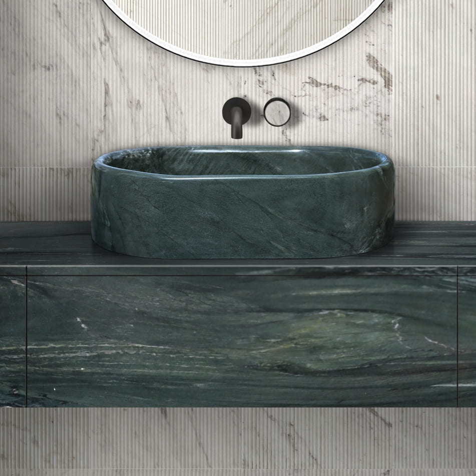 23.6" Natural Marble Vessel Sink with Polished Finish – Real Stone Bathroom Basin in  Beige Gold/White Natural/Gray/Green