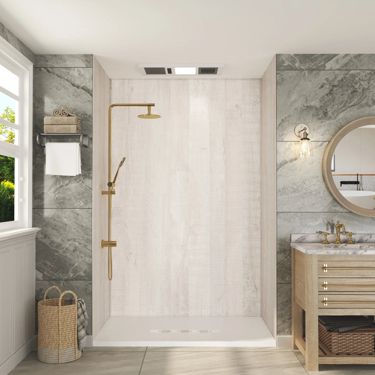 60"x36"x96" SMC Shower Wall Panels, Waterproof Grout-Free Shower Surround in 4 Finishes