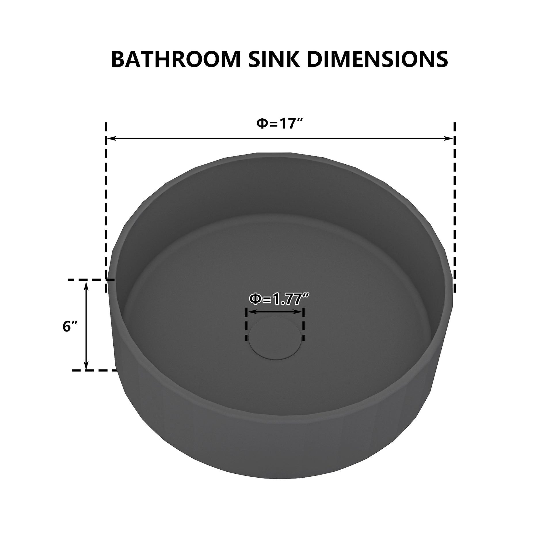 17in Bathroom Concrete Round Vessel Sink with Drainer in Black Earth / Mottled Bluish Grey / Taupe Clay