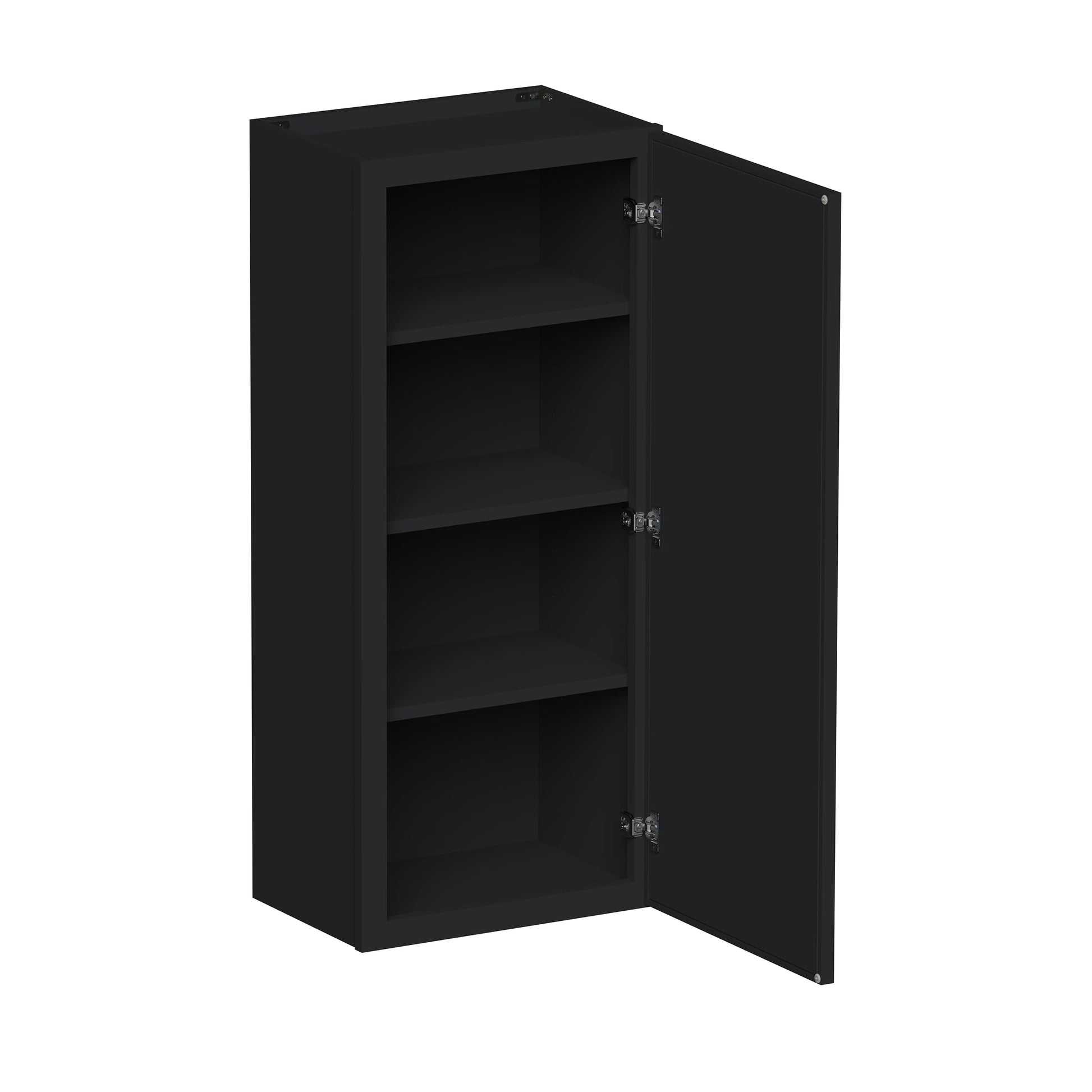 Slim Ebony Black Shaker RTA 9"-21"W x 30"/36"/42"H x 12"D 15-Size Single Door Standard Wall Cabinet