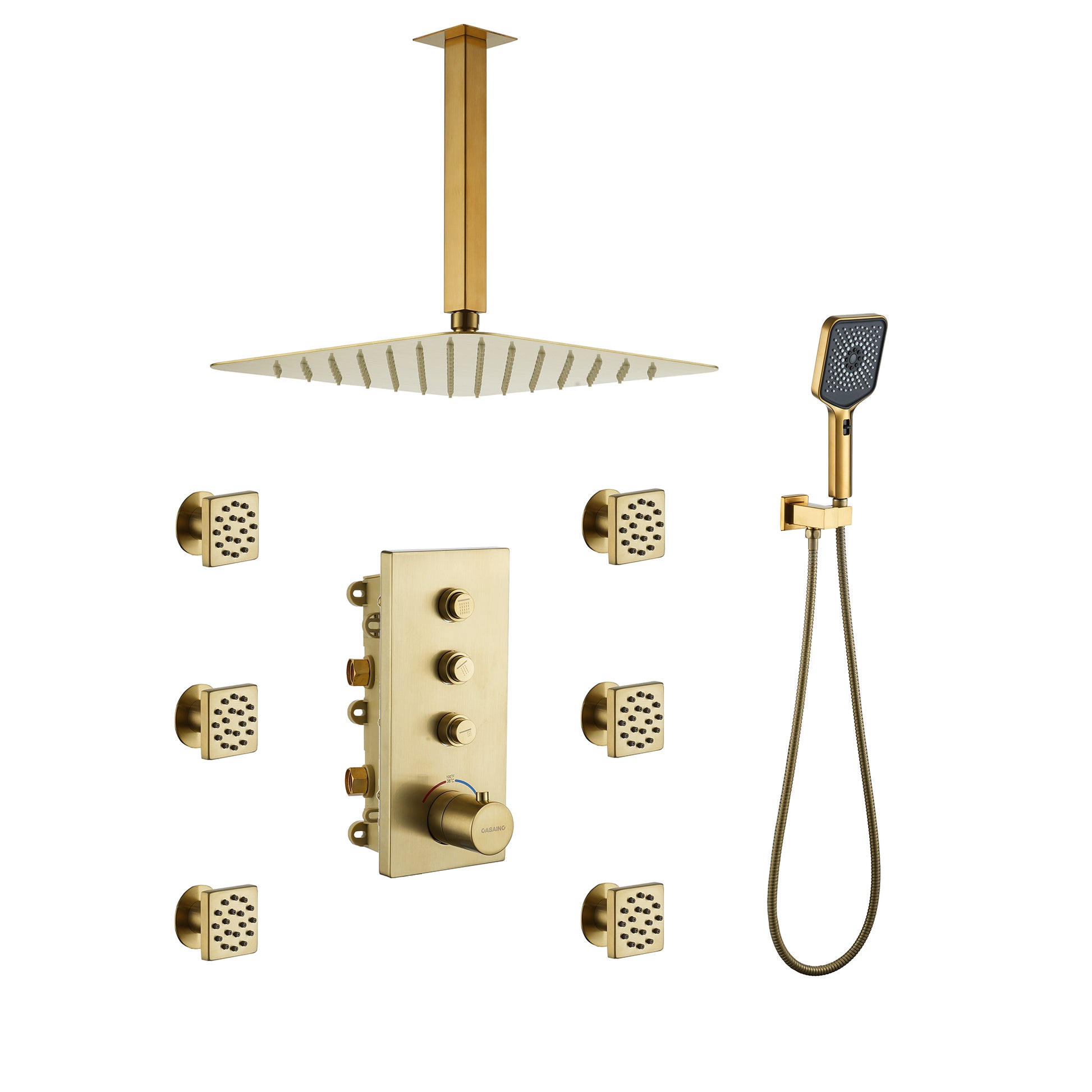 3 Functions 12 Inch Wall Mount Thermostatic Shower System with Body Sprays