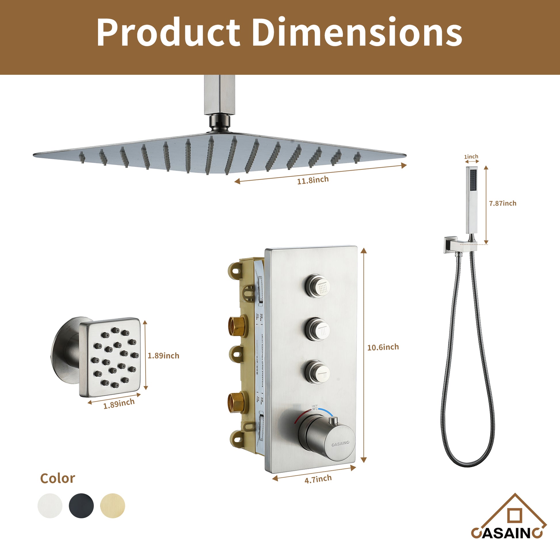 12'' Thermostatic Luxury Rainfall Shower System With 6 Body Jets