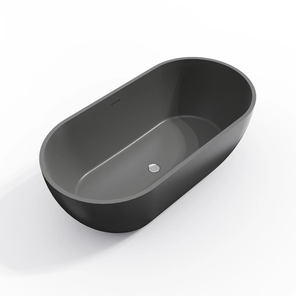 63" Oval Solid Surface Freestanding Bathtub in Matte White and Dark Grey