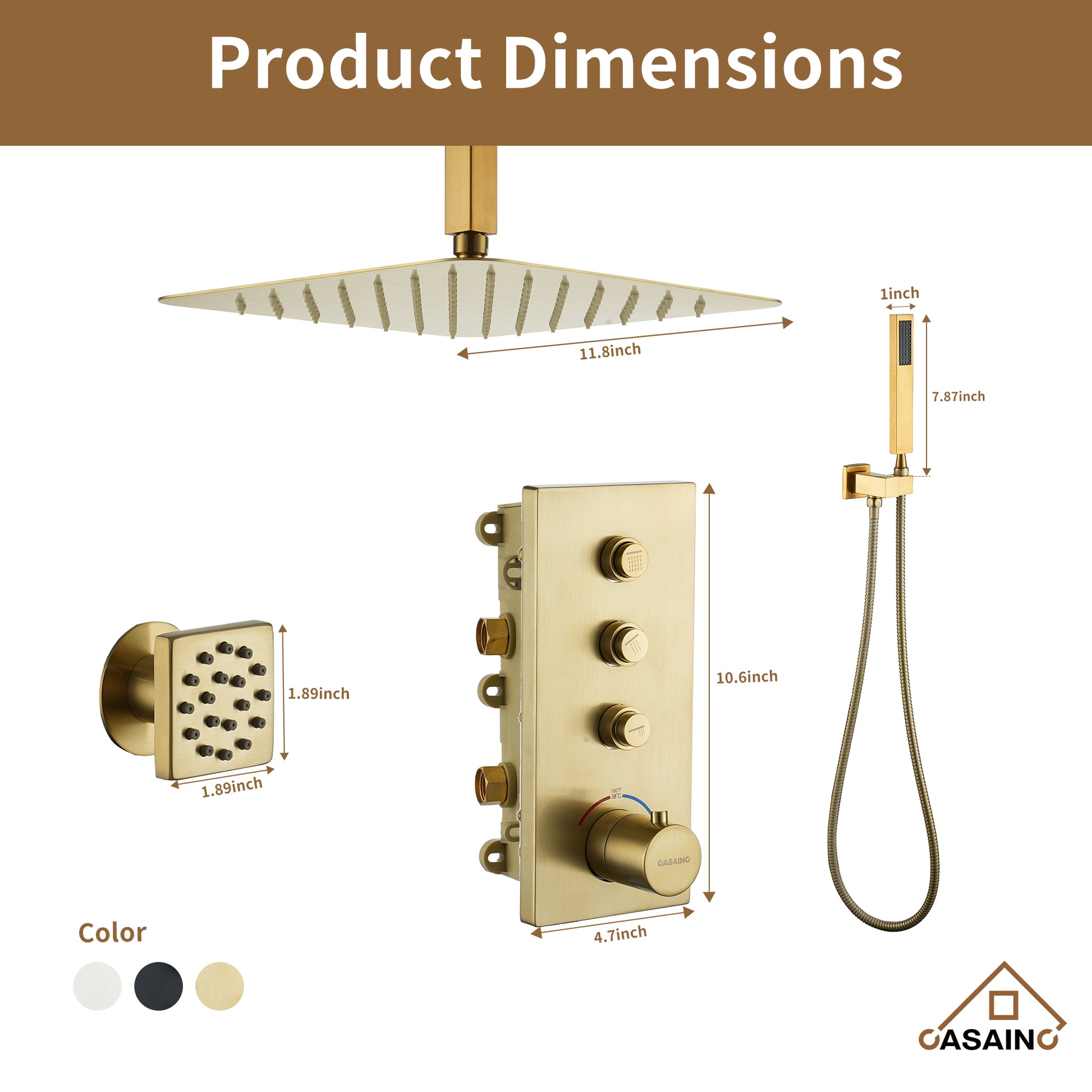 3 Functions 12 Inch Thermostatic Shower System