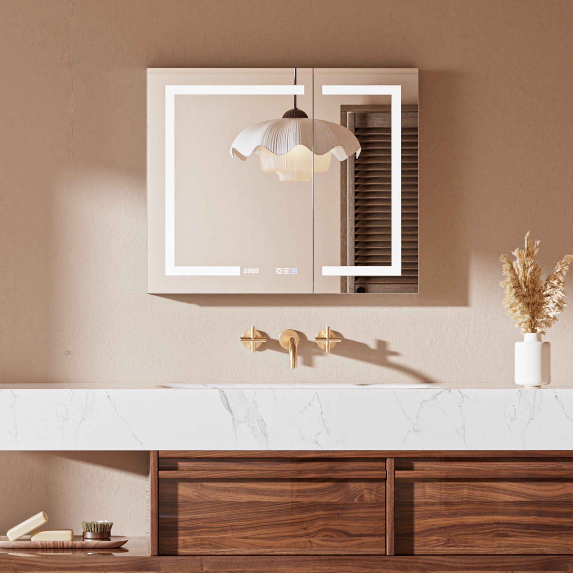 42" W x 30" H LED Lighted Bathroom Medicine Cabinet with Mirror, Tempered Glass Door, Anti-Fog Function and Adjustable Shelves Storage Cabinet