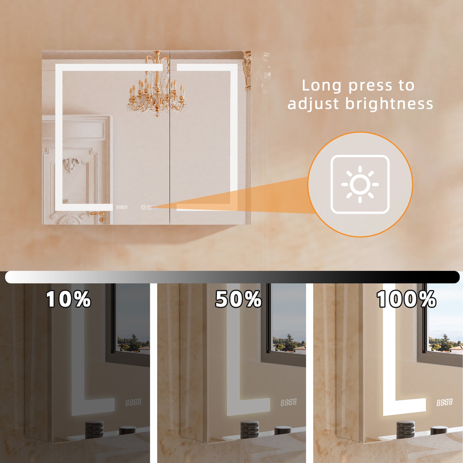 42" W x 30" H LED Lighted Bathroom Medicine Cabinet with Mirror, Tempered Glass Door, Anti-Fog Function and Adjustable Shelves Storage Cabinet