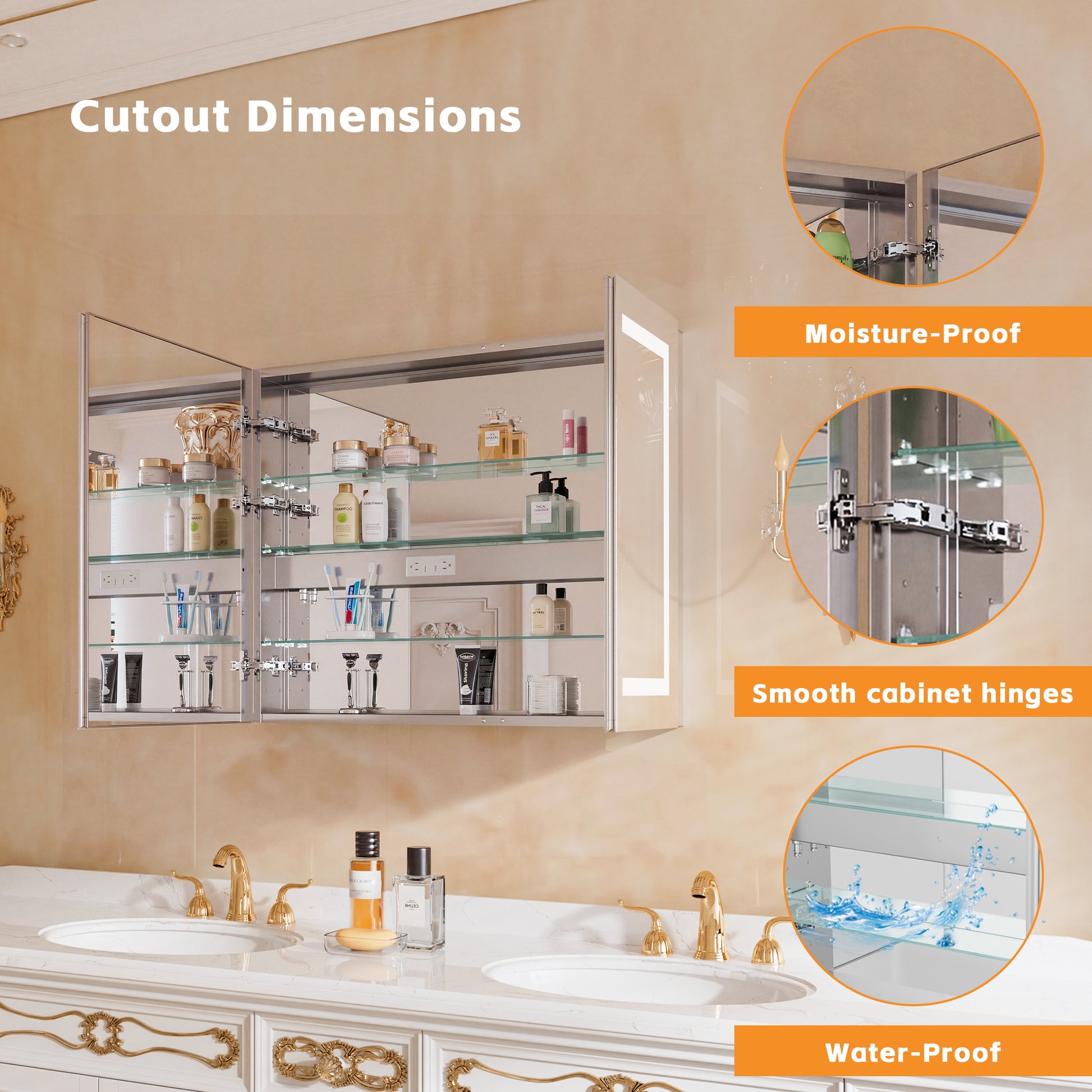 42" W x 30" H LED Lighted Bathroom Medicine Cabinet with Mirror, Tempered Glass Door, Anti-Fog Function and Adjustable Shelves Storage Cabinet