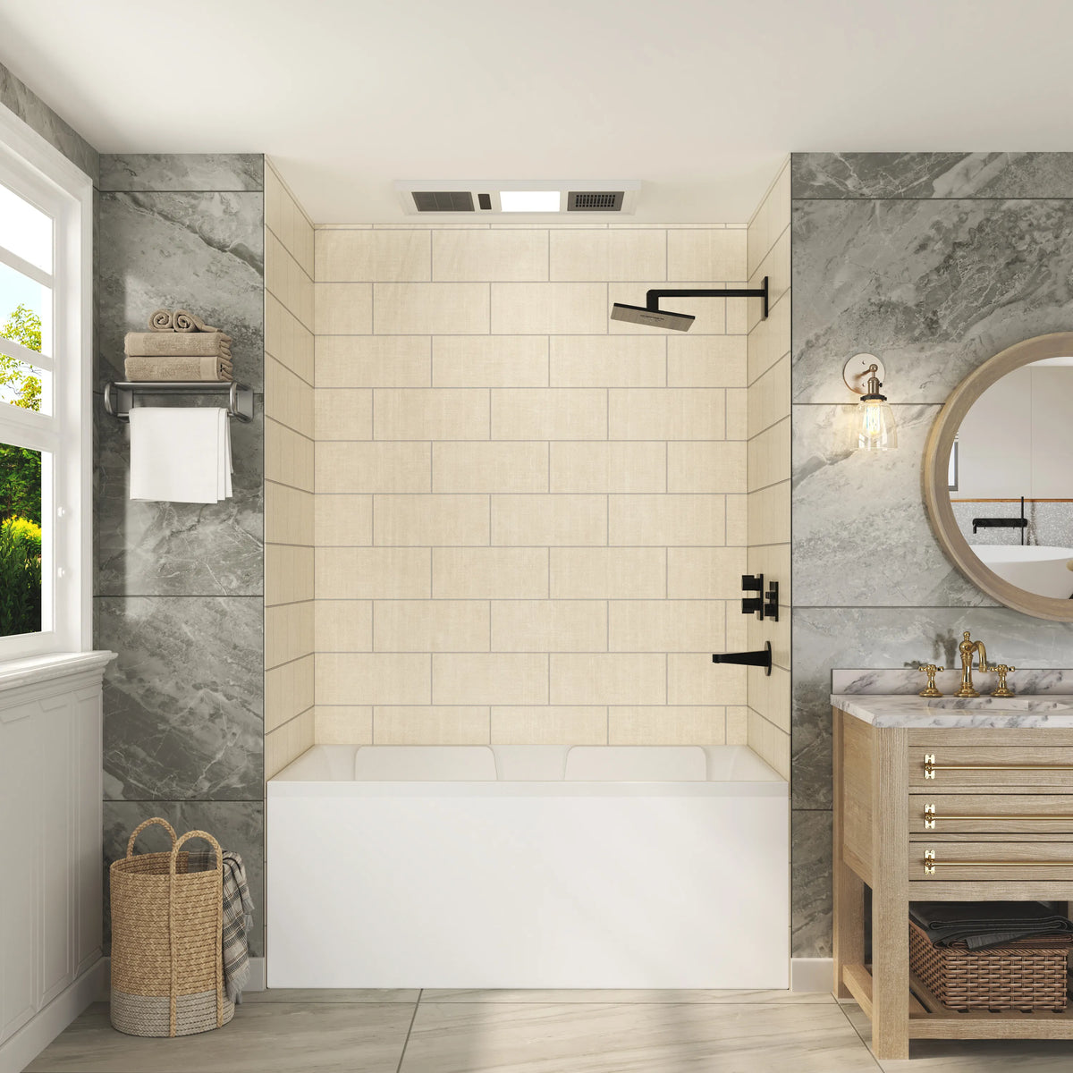60"x36"/48"x96" Medium Tile Pattern SMC Shower Wall Panel System in 4 Finishes