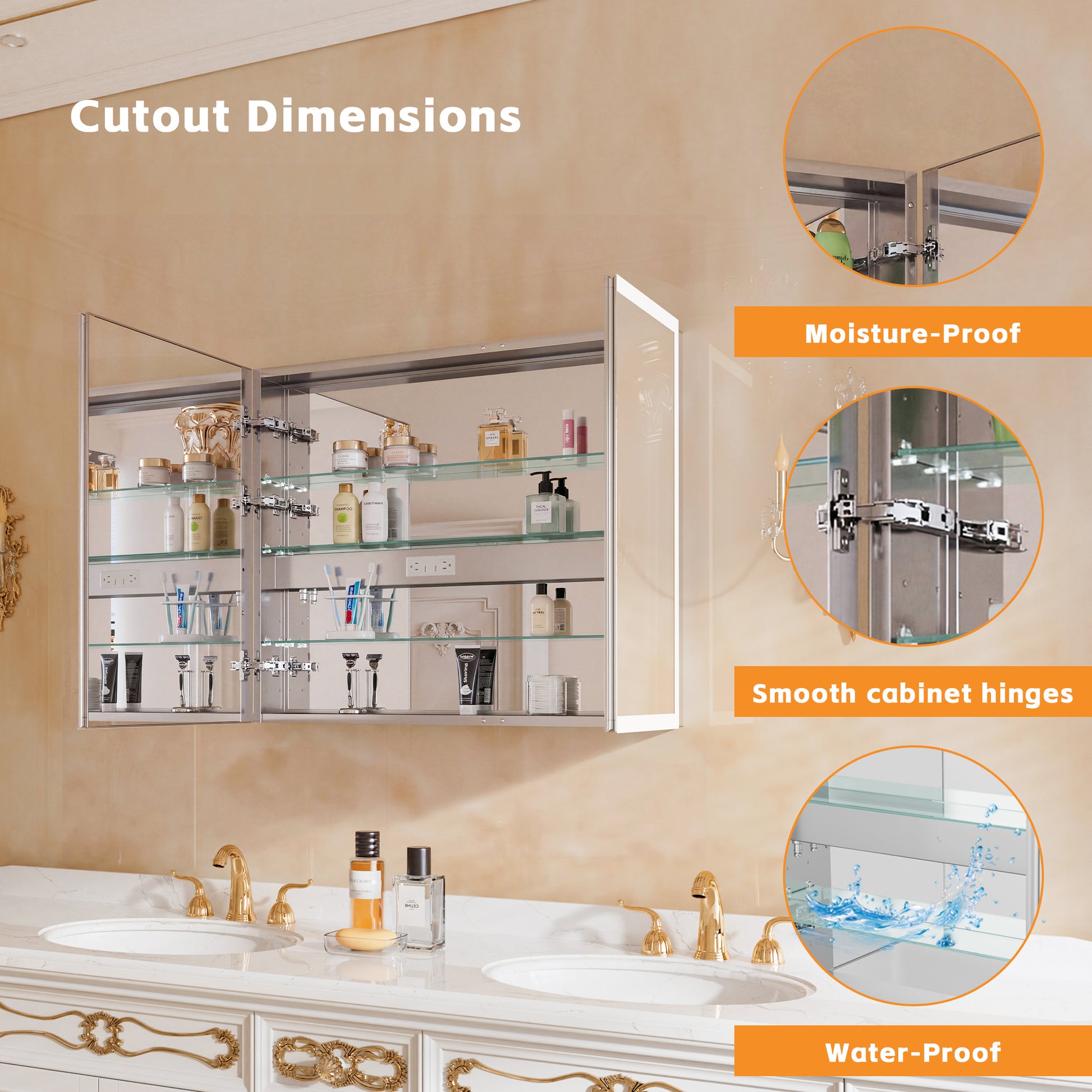 42" W x 30" H LED Lighted Bathroom Medicine Cabinet with Mirror, Tempered Glass Door, Anti-Fog Function and Adjustable Shelves Storage Cabinet