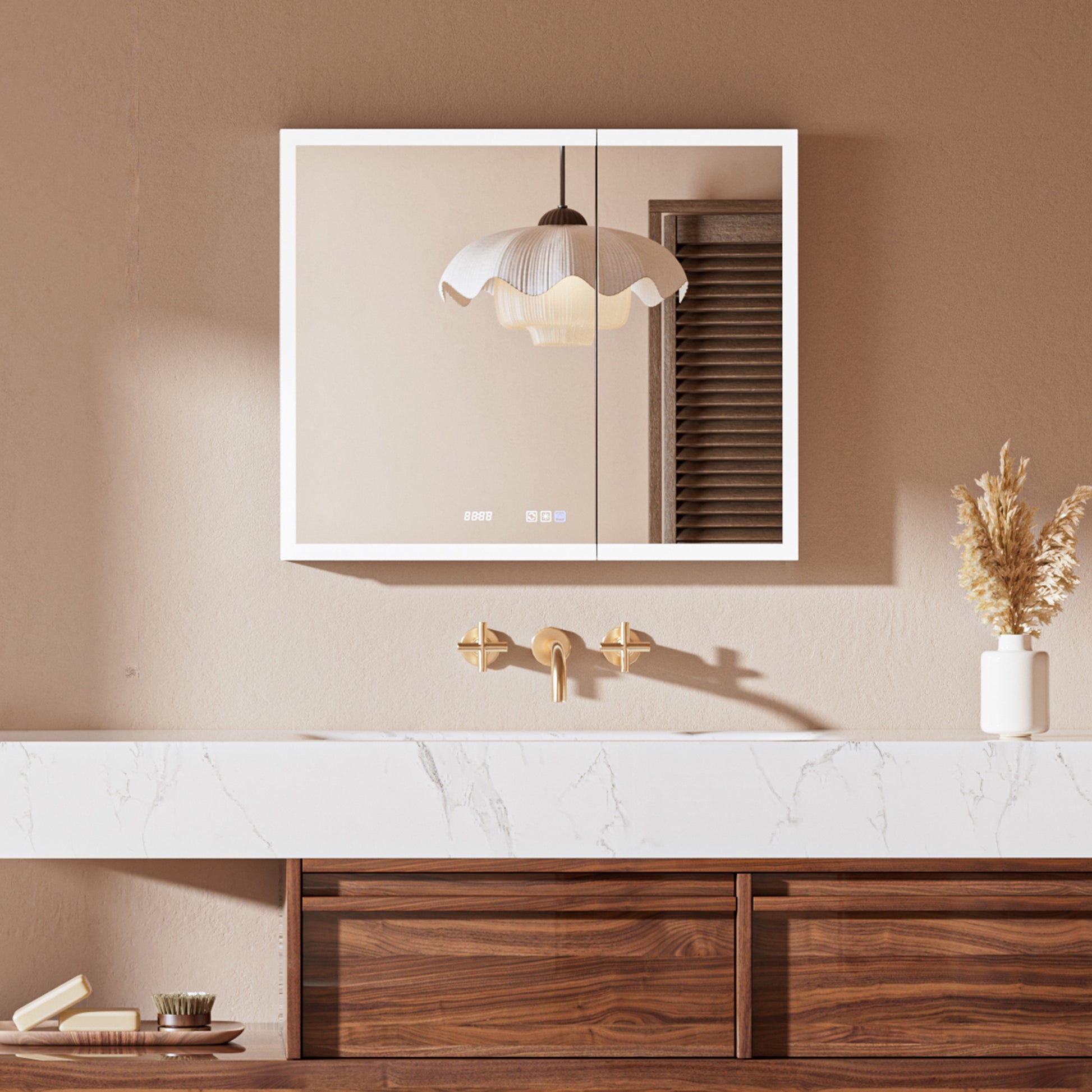 42" W x 30" H LED Lighted Bathroom Medicine Cabinet with Mirror, Tempered Glass Door, Anti-Fog Function and Adjustable Shelves Storage Cabinet