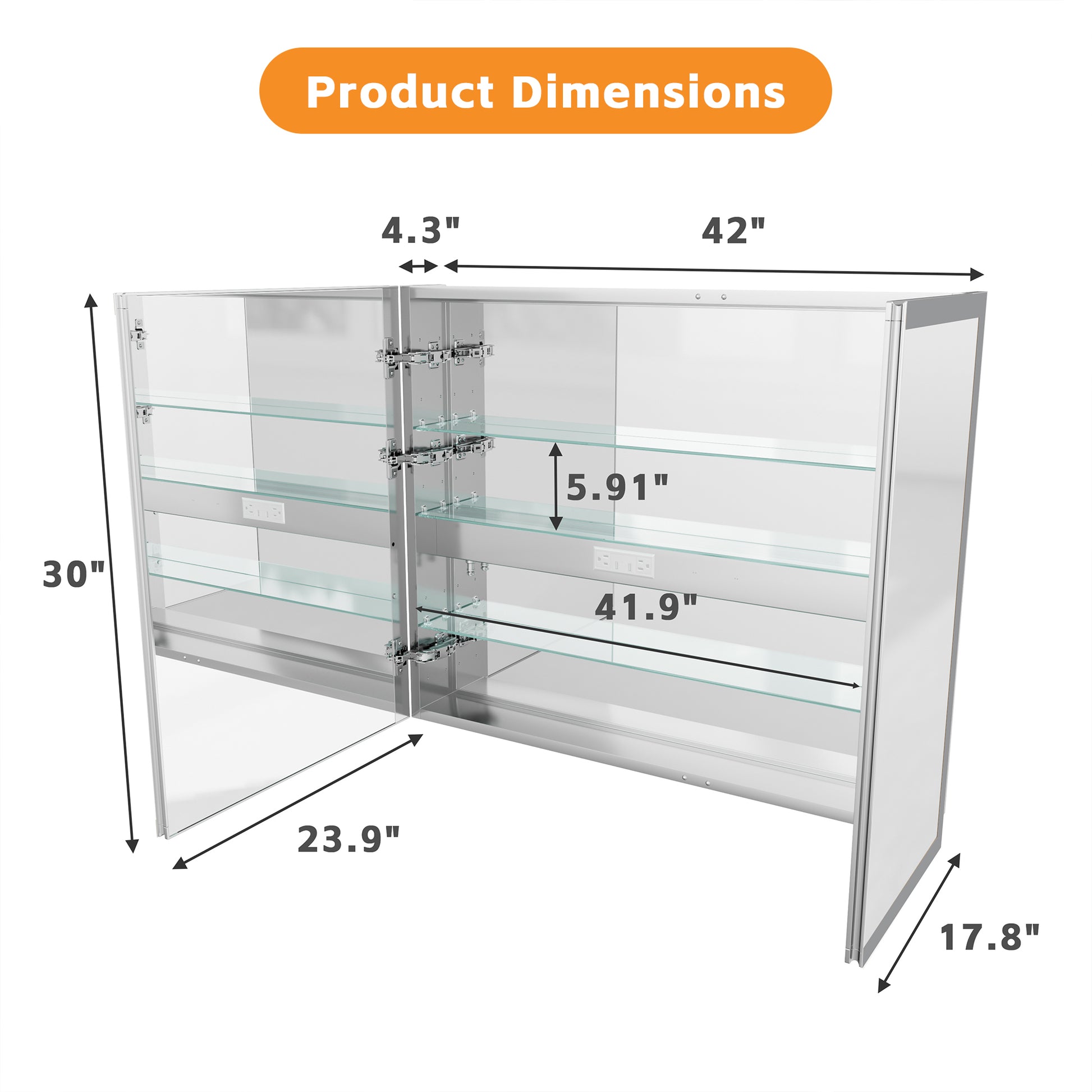42" W x 30" H LED Lighted Bathroom Medicine Cabinet with Mirror, Tempered Glass Door, Anti-Fog Function and Adjustable Shelves Storage Cabinet