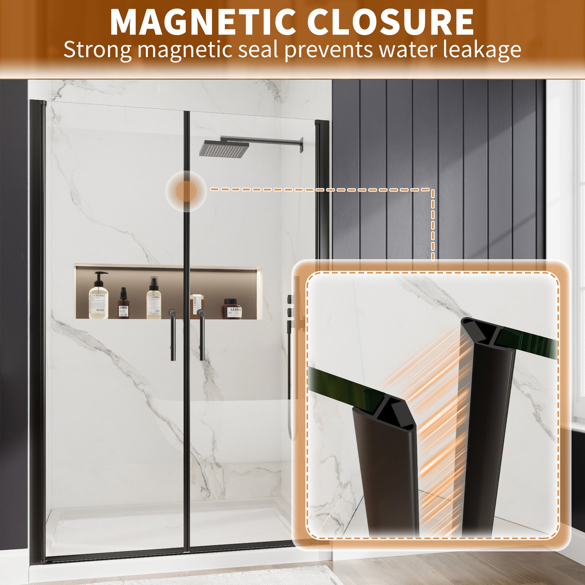 42" x 72" Framed Sliding Shower Door with Soft-Close Mechanism and 6mm Tempered Glass