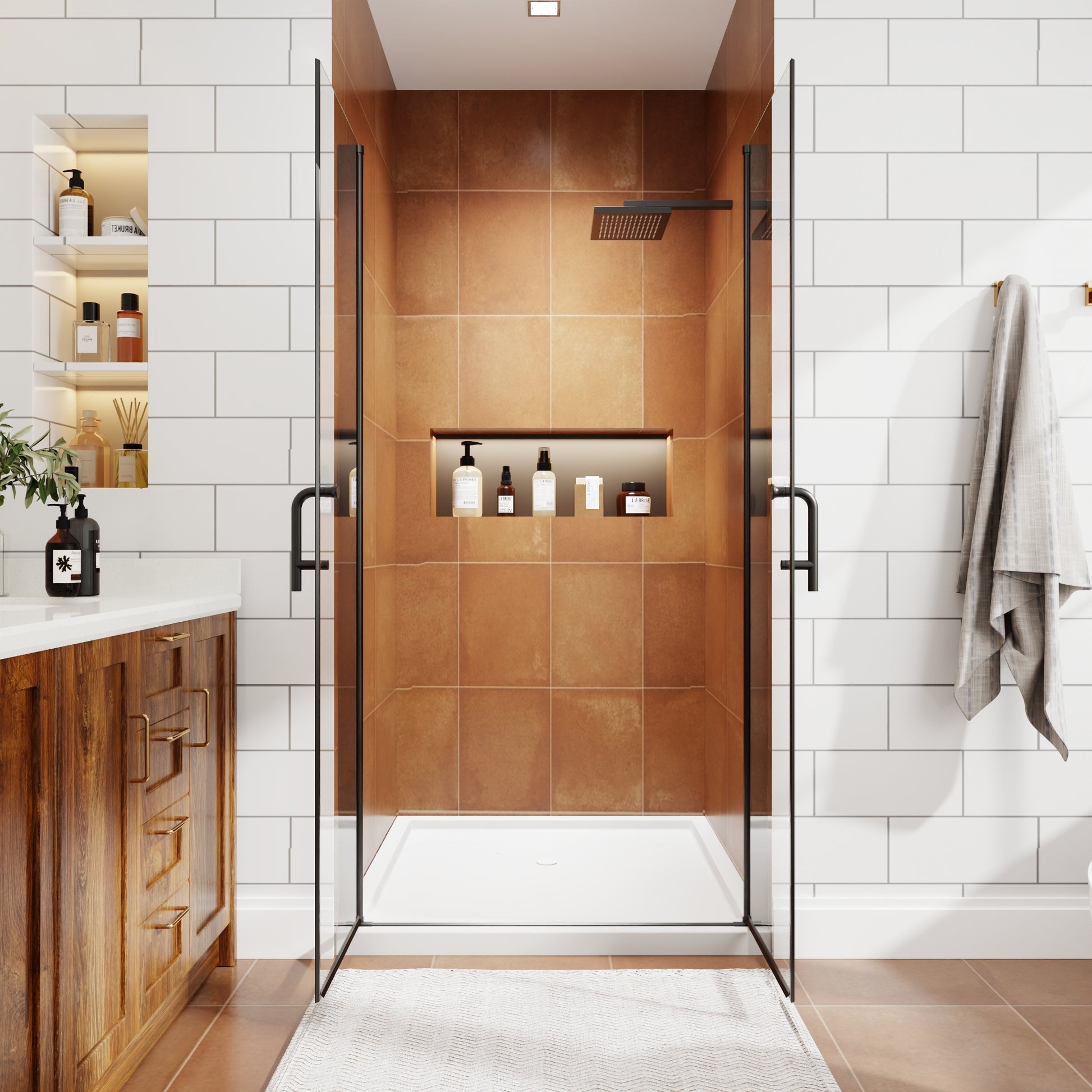 42" x 72" Framed Sliding Shower Door with Soft-Close Mechanism and 6mm Tempered Glass