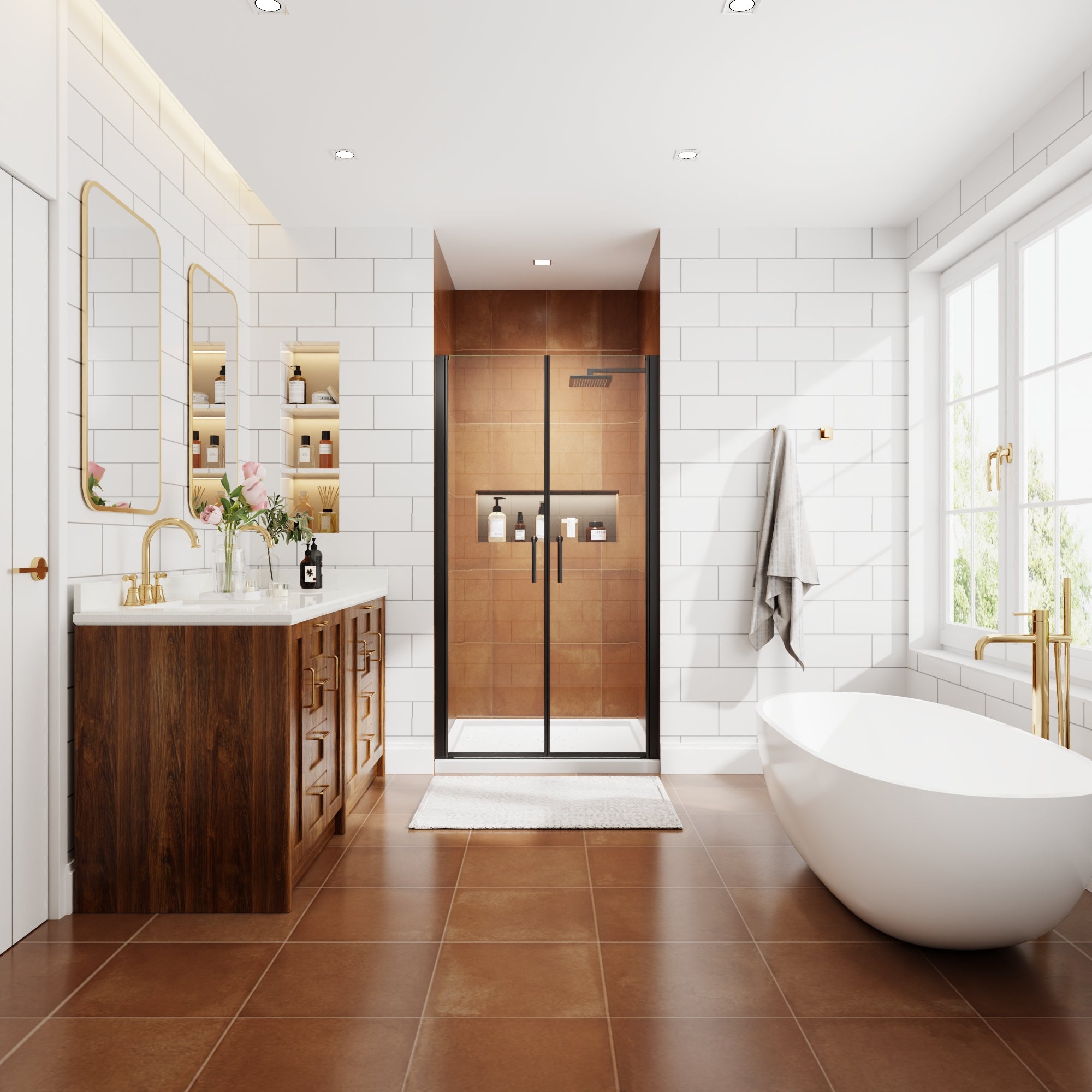 42" x 72" Framed Sliding Shower Door with Soft-Close Mechanism and 6mm Tempered Glass