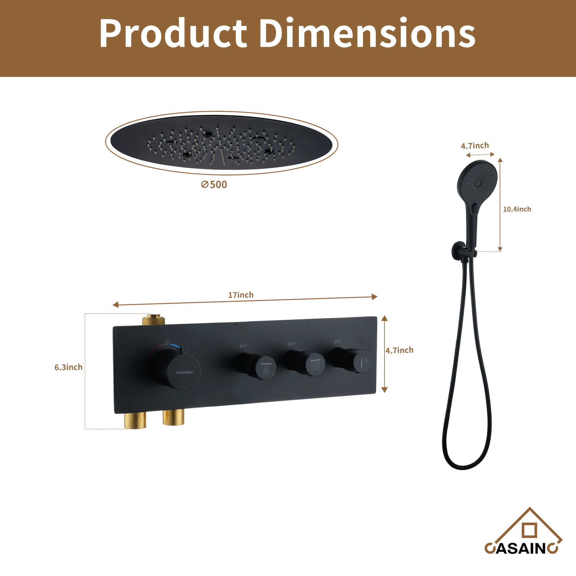 20 Inch Luxury Thermostatic Shower System in Matte Black