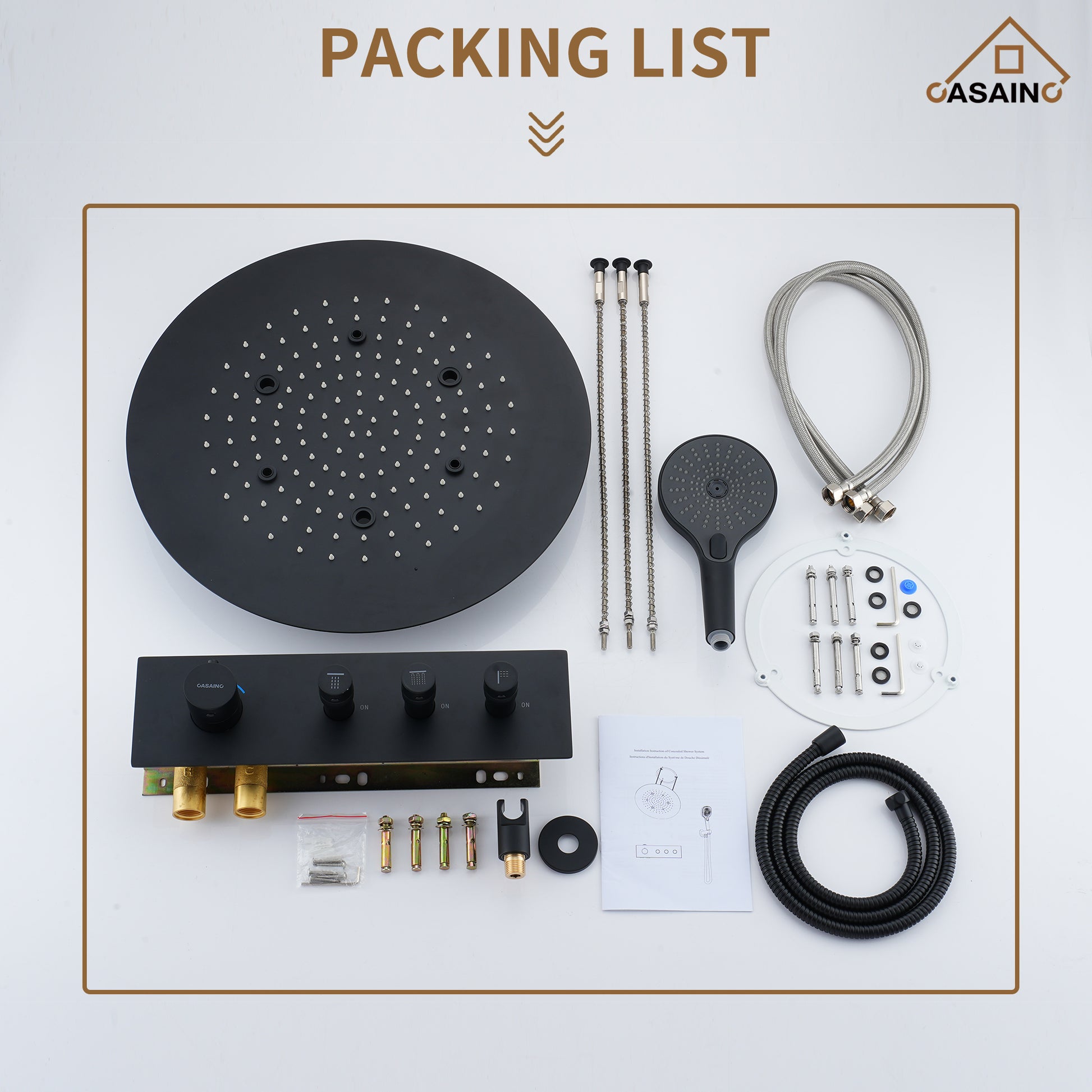 20 Inch Luxury Thermostatic Shower System in Matte Black