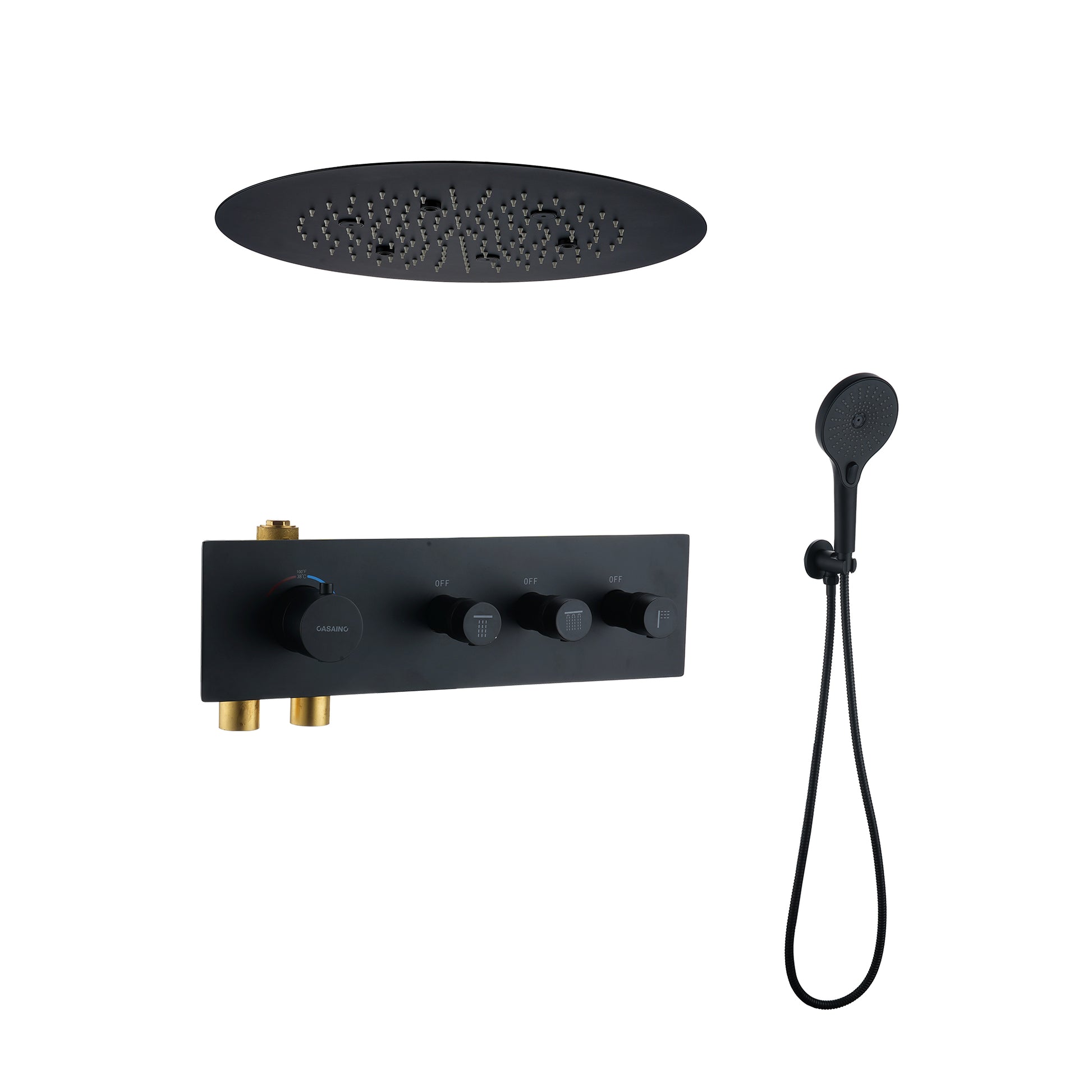 20 Inch Luxury Thermostatic Shower System Dual Shower Heads in Matte Black, bathroom shower head, such a way valve included, temperature control