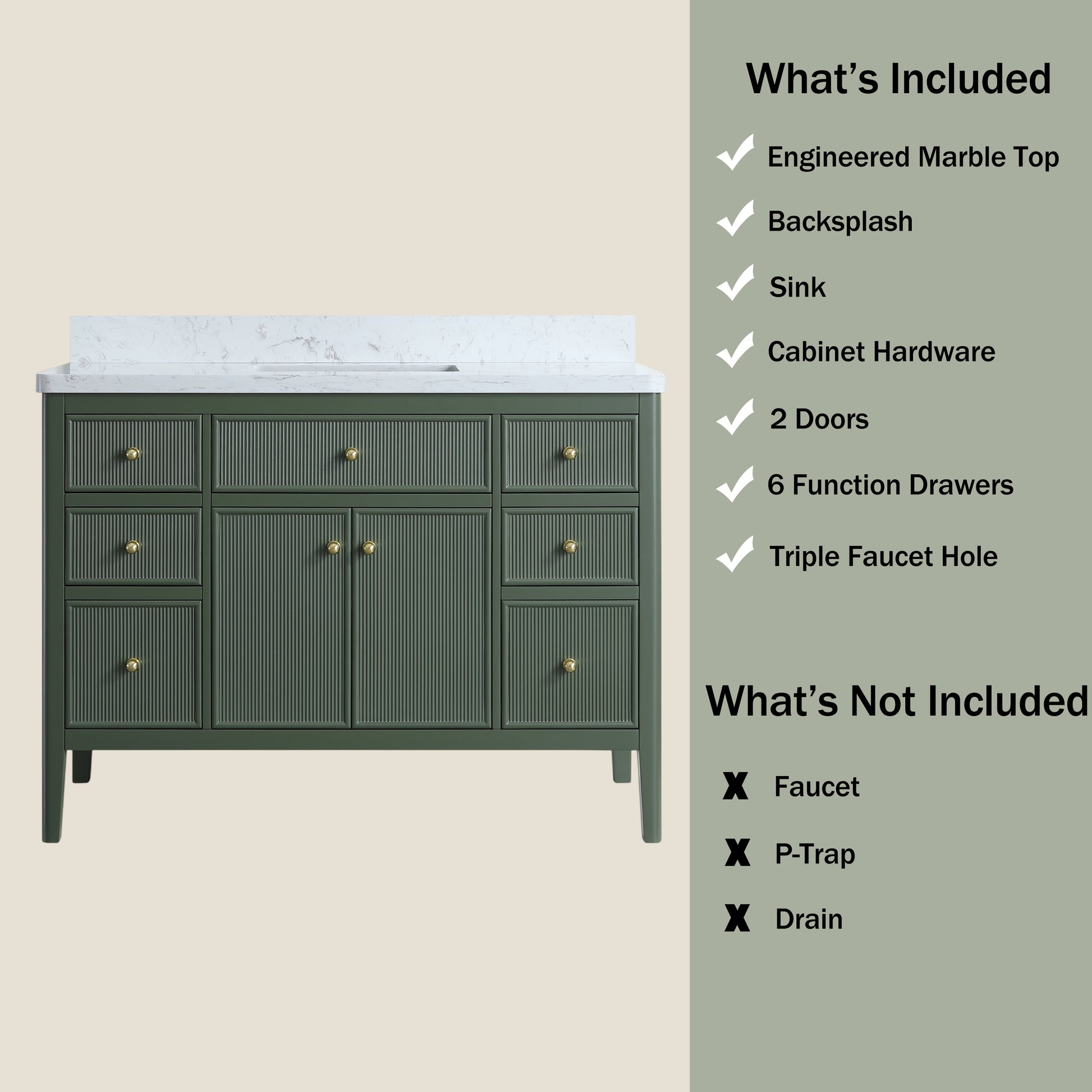 30"/36"/48" Freestanding Single Sink Bathroom Vanity with Solid Wood Construction & Marble Top